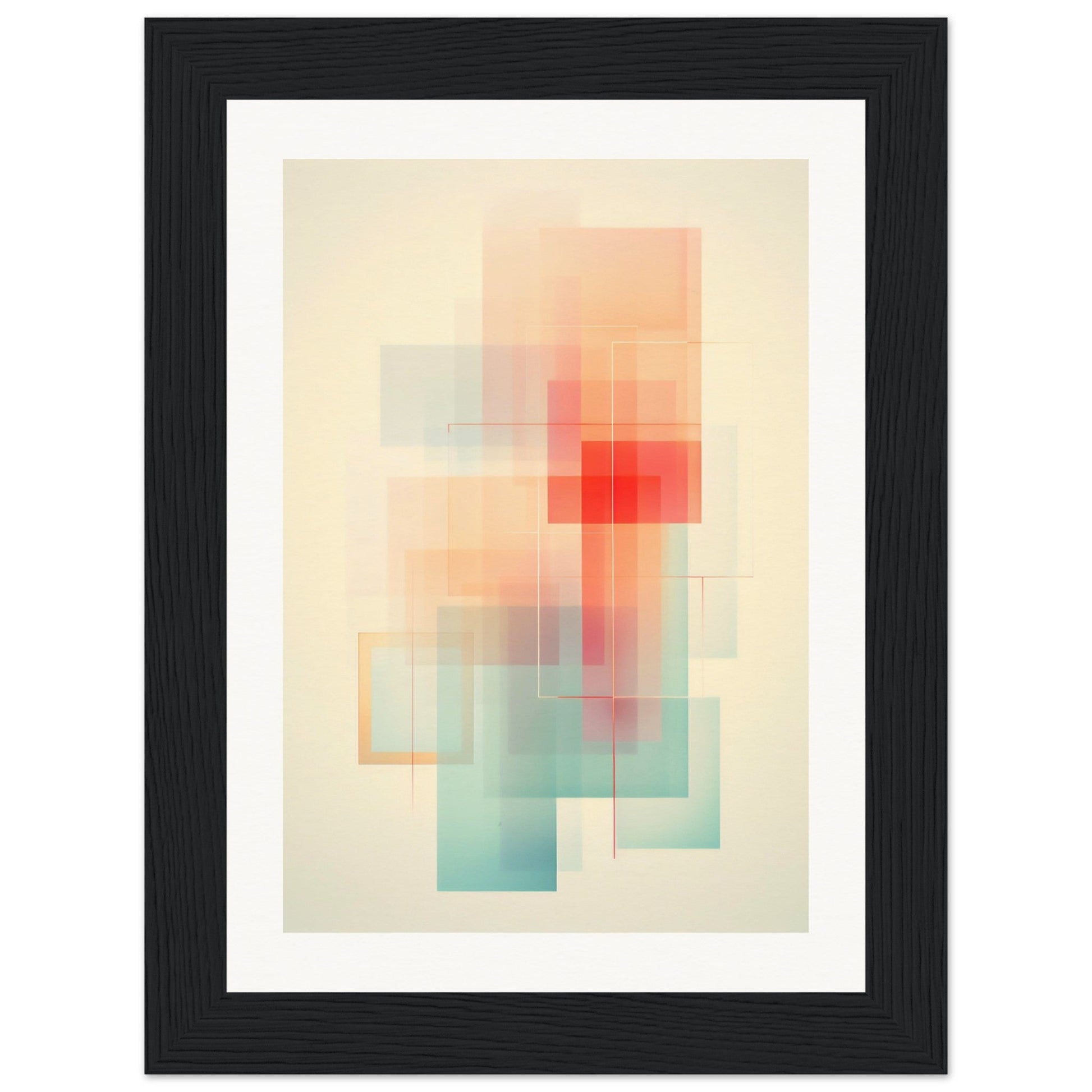 Abstract geometric artwork featuring soft, blended shapes in pastel colors.