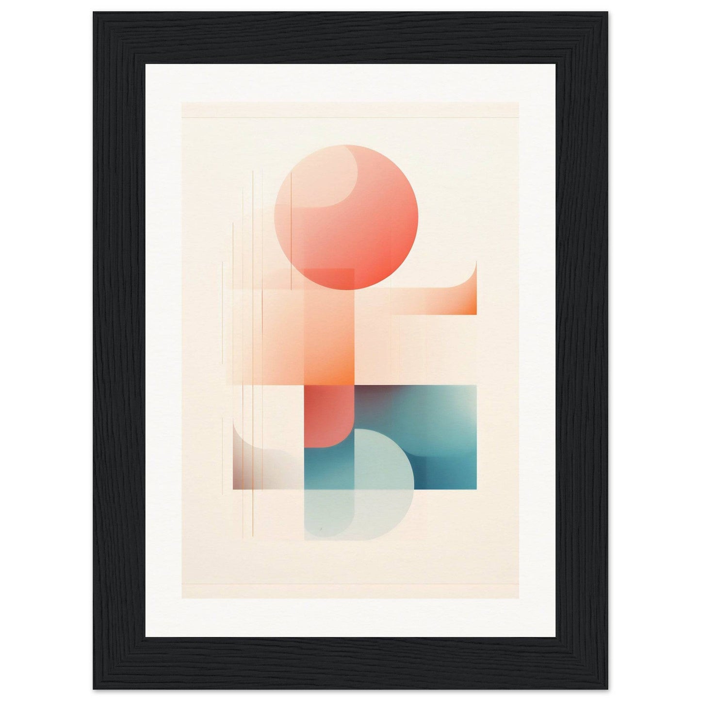 Abstract geometric composition featuring soft pink and blue shapes.