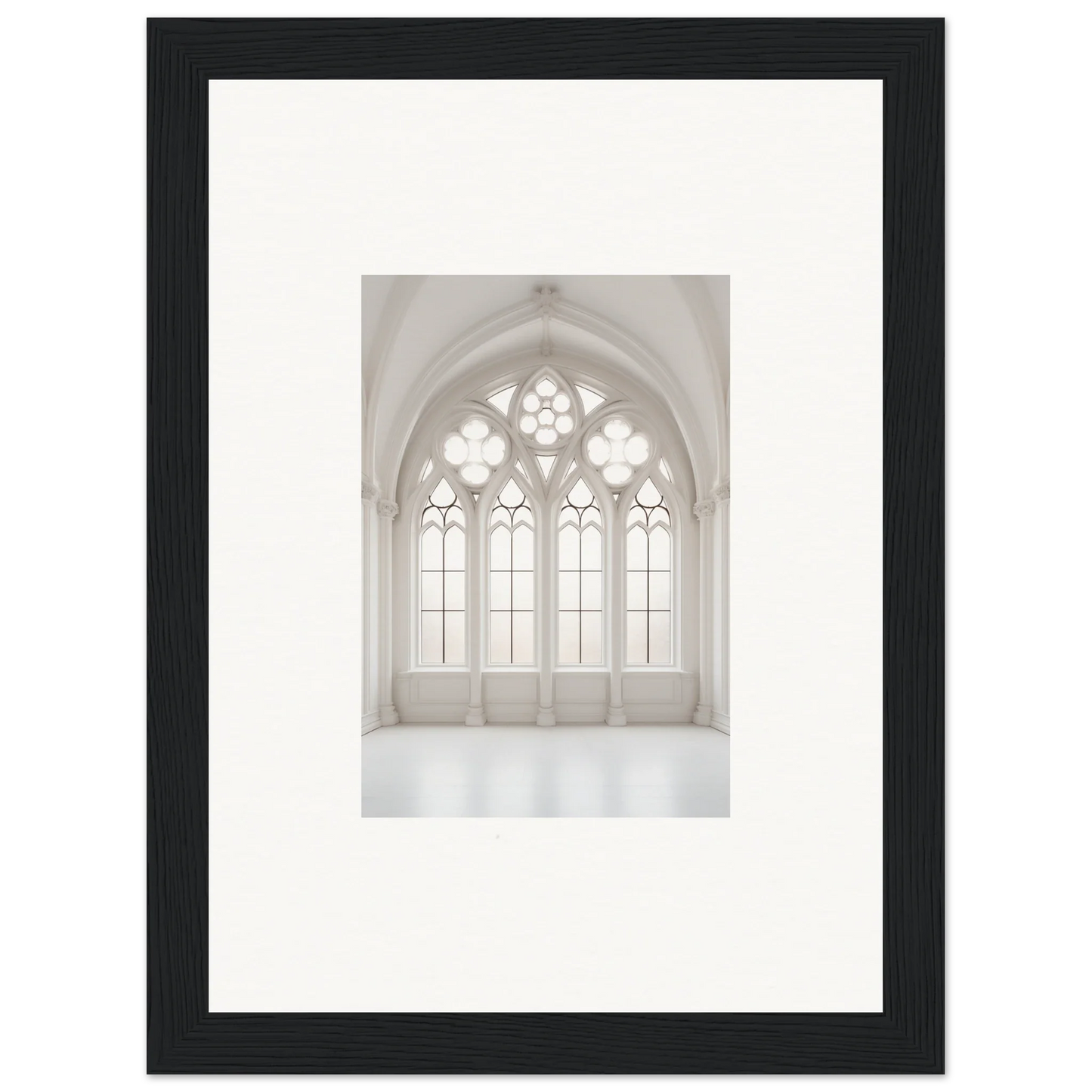 Gothic arched window with ornate tracery in Ethereal Light Elegy framed wall art
