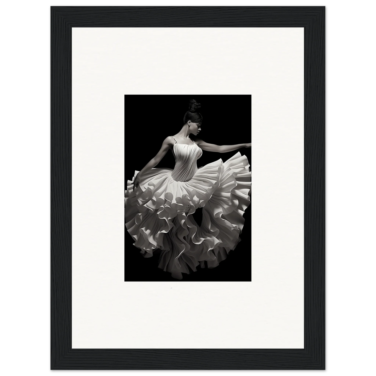 Ballet dancer in flowing white tulle dress showcasing Gossamer Velvet Waltz beauty