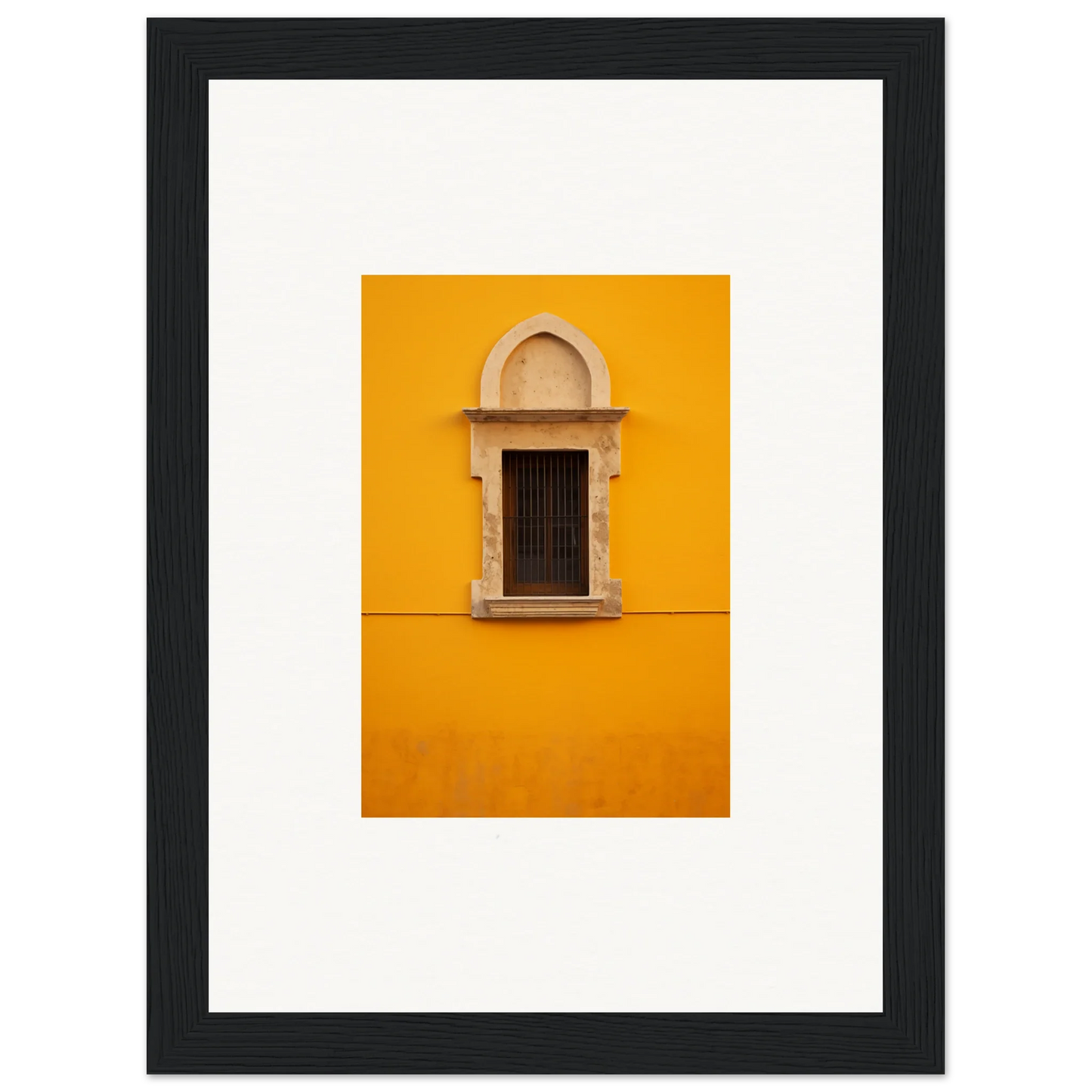 Ornate arched window in vibrant yellow for Golden Correspondence Portal framed wall art