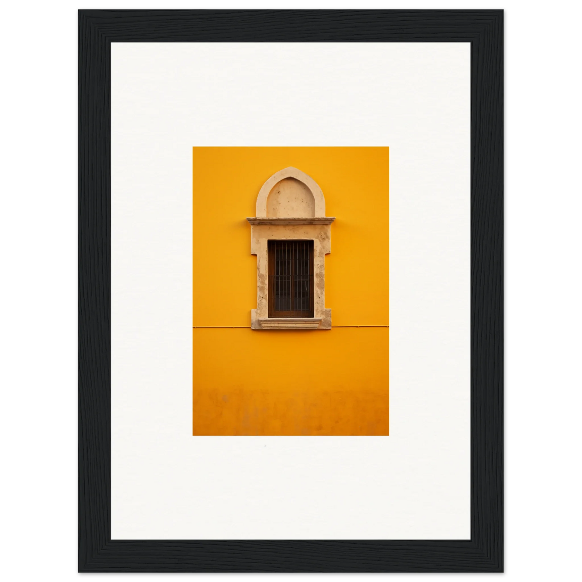 Ornate arched window in vibrant yellow for Golden Correspondence Portal framed wall art