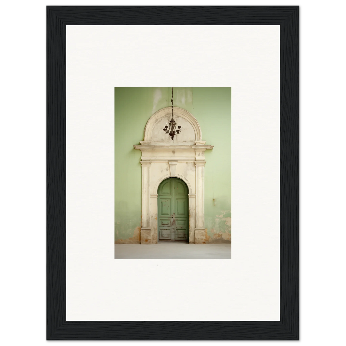 Ornate green door with stone archway in the special edition art™ Thresholds Quiet Whisper