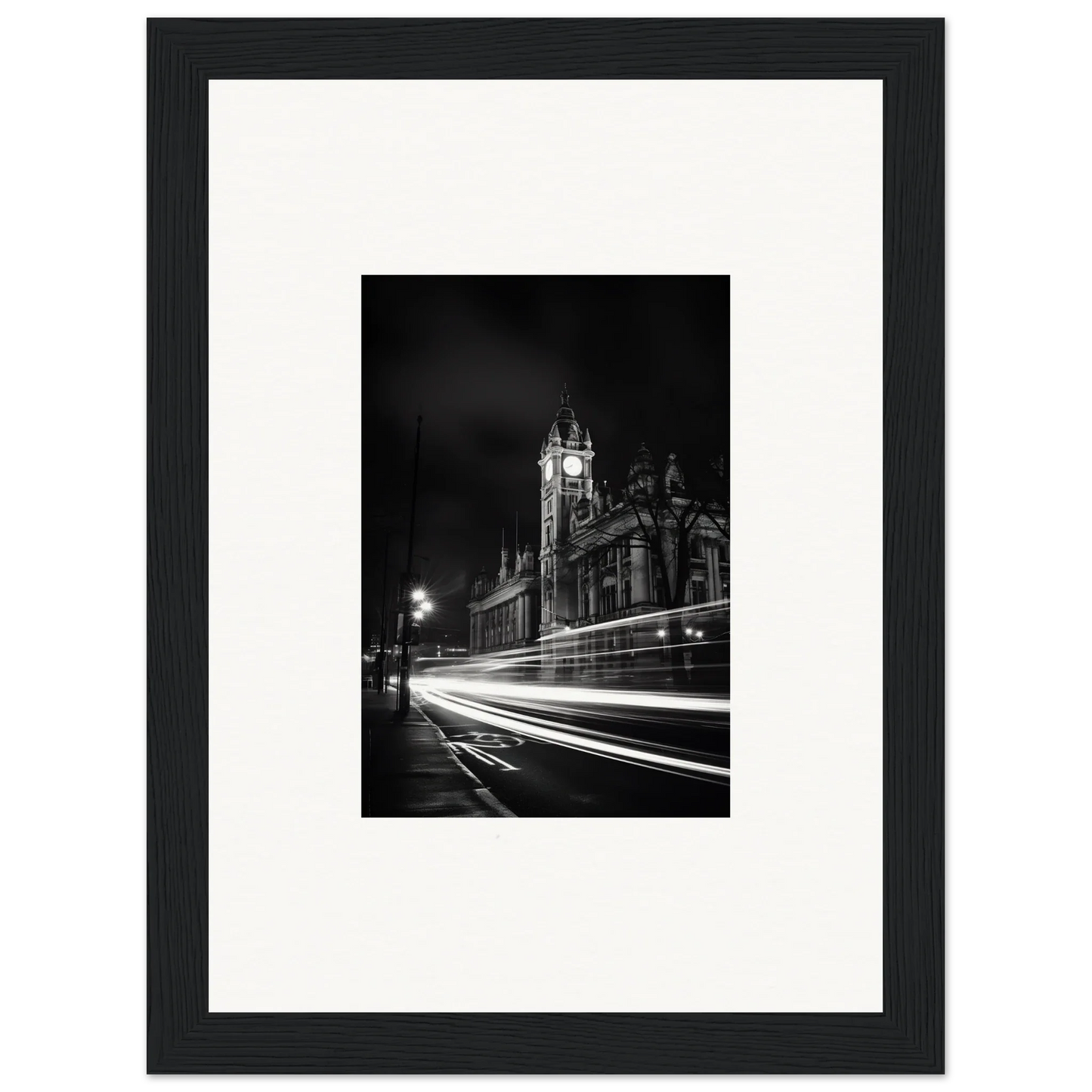 Black and white night shot of Westminster Abbey with light trails for Temporal Phantasm Glide