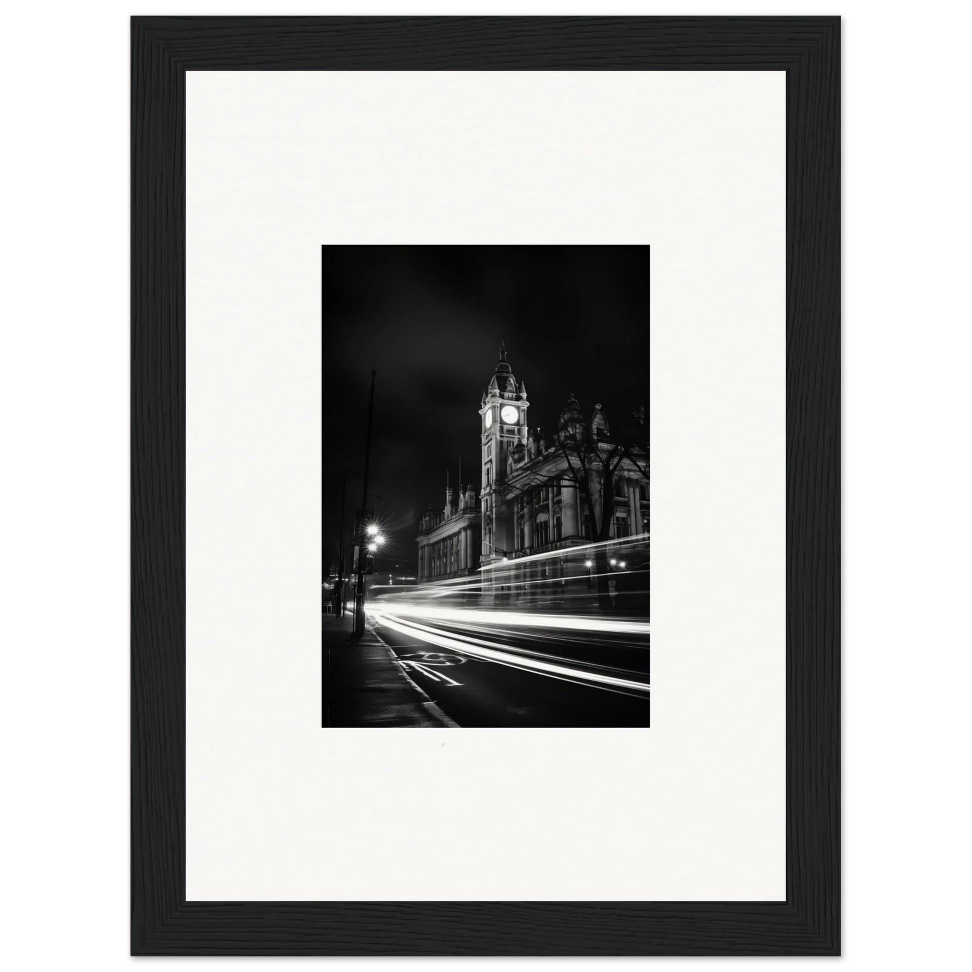 Black and white night shot of Westminster Abbey with light trails for Temporal Phantasm Glide