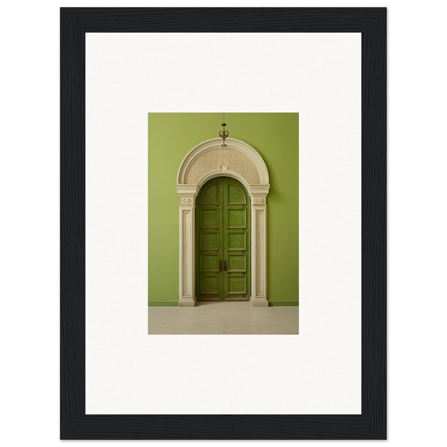 Elegant arched green door with white trim, part of the Verdant Luminary Portal art