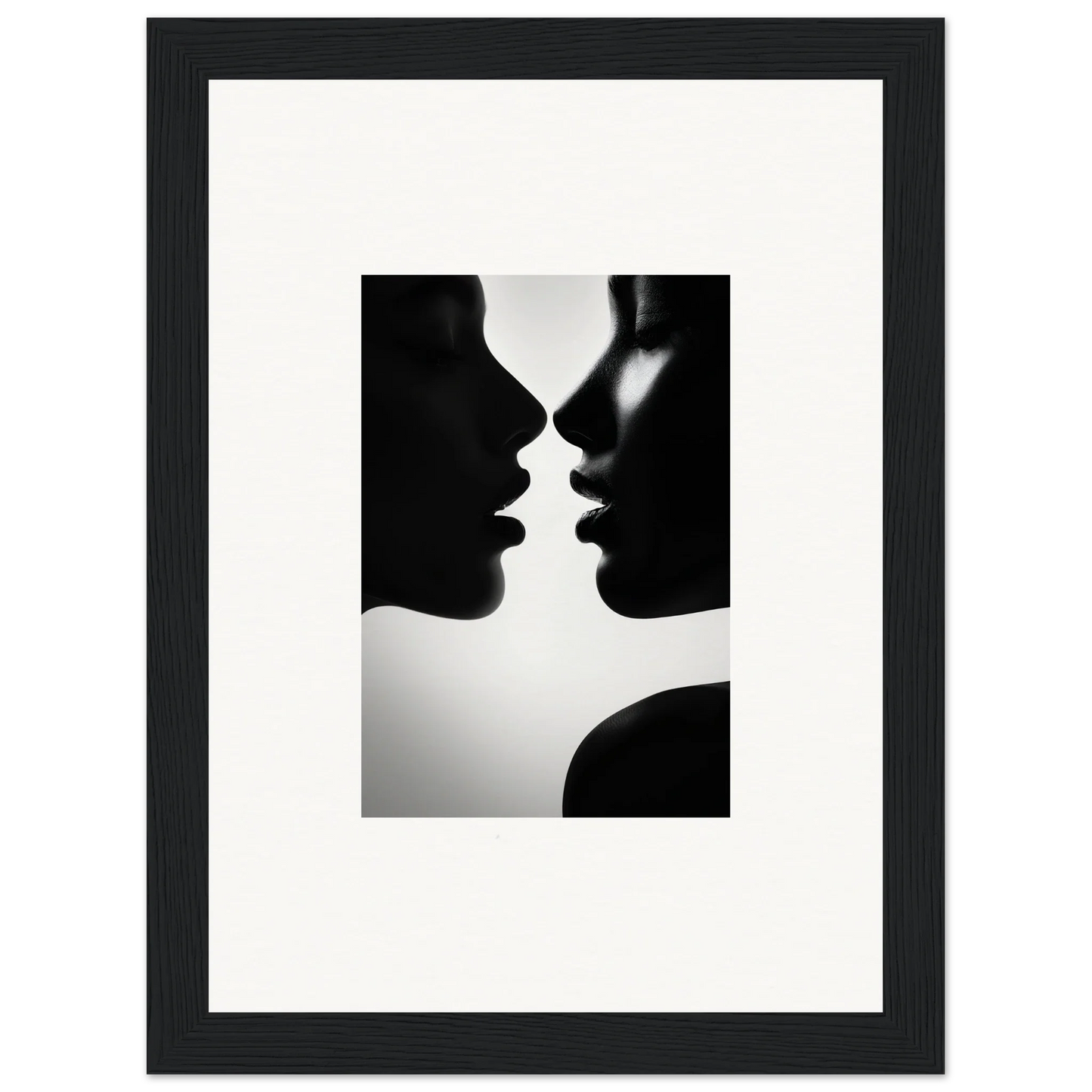 Two silhouetted profiles in an intimate pose for Sables Dance premium framed wall art