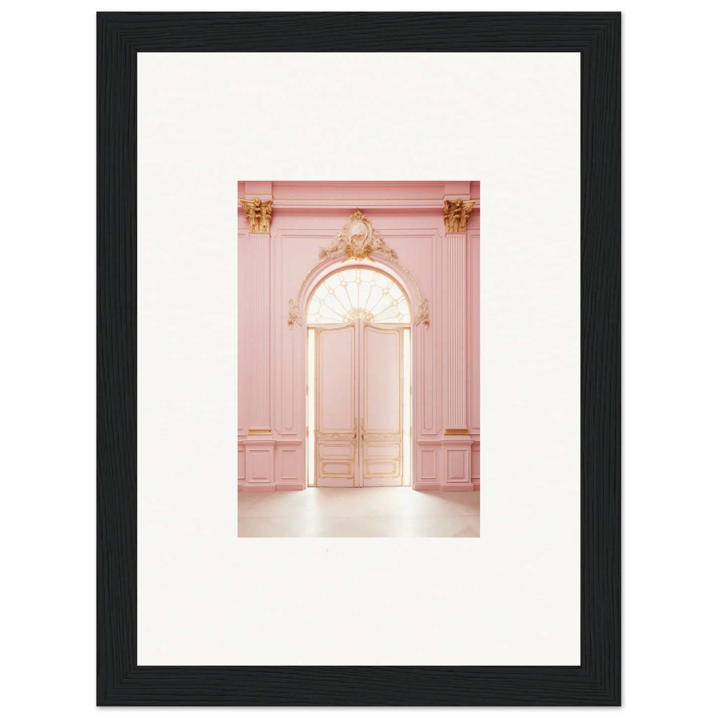 Ornate pink doorway with gold accents for Luminous Dreams Portal framed wall art