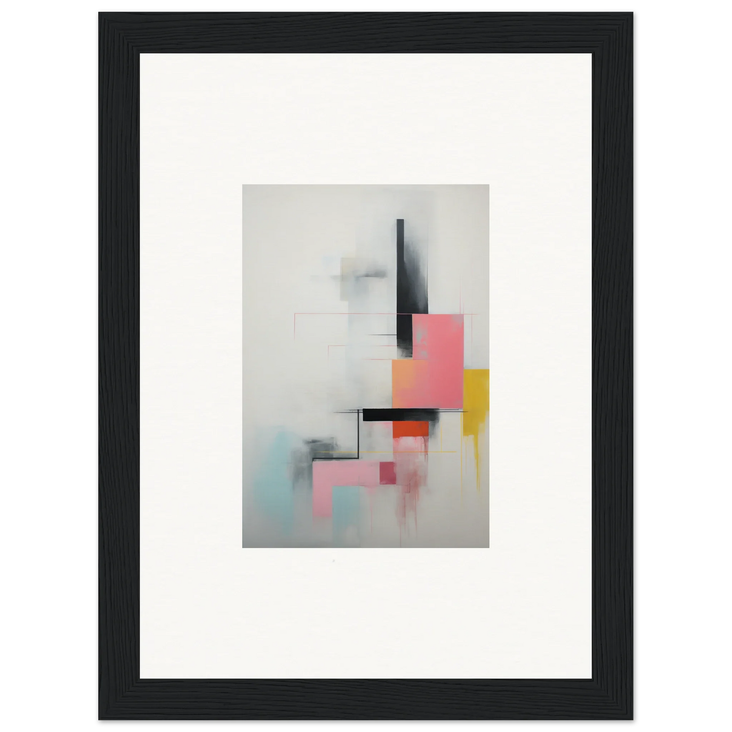 Abstract geometric shapes in pink, yellow, and black for Ethereal Chrome Juxtaposition