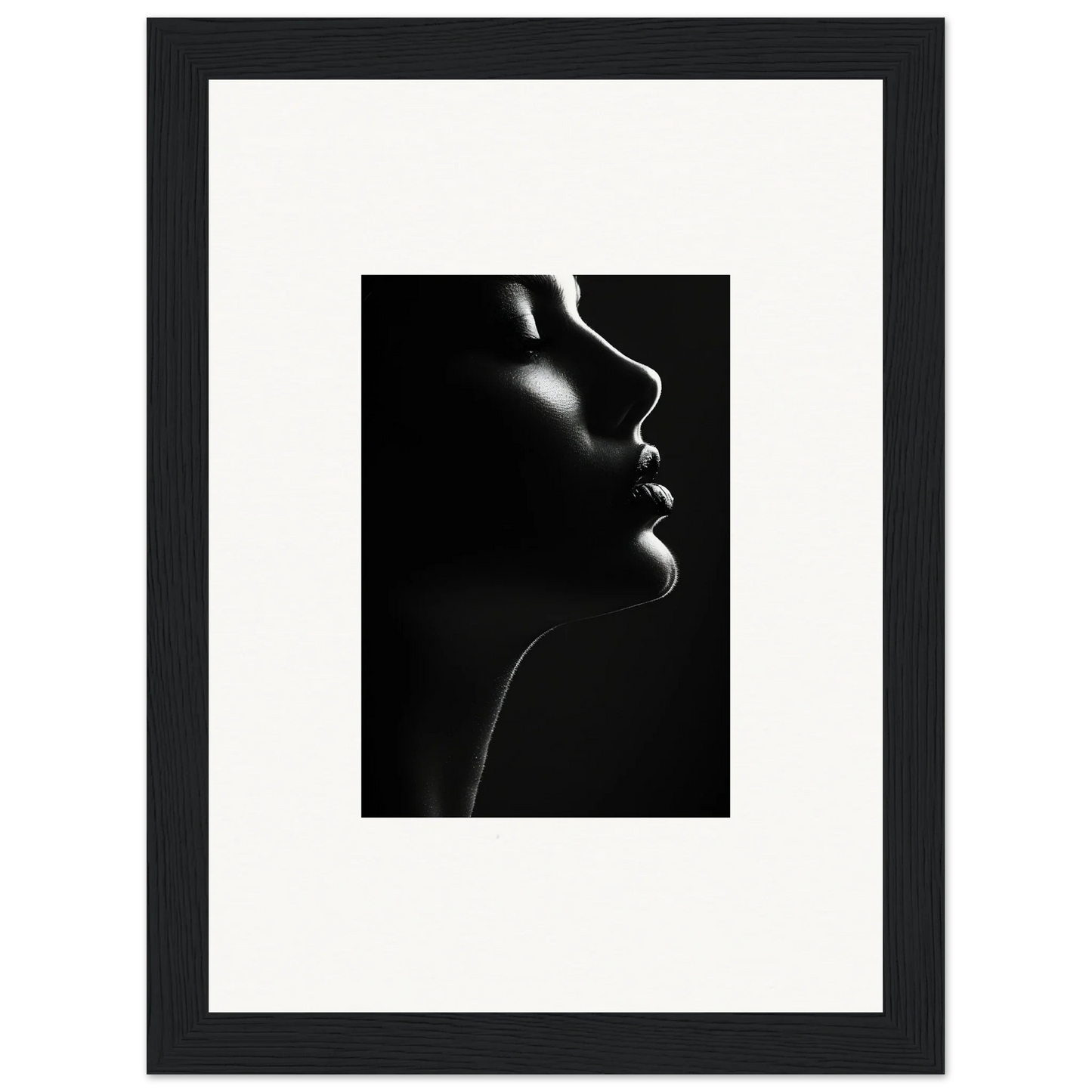 Dramatic black and white silhouette showcasing facial contours in Yin Space Reverie