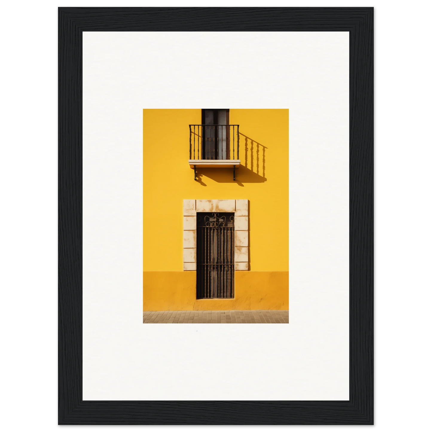 Black-framed photo of a yellow building for Sun Custard Symphonies special edition art™