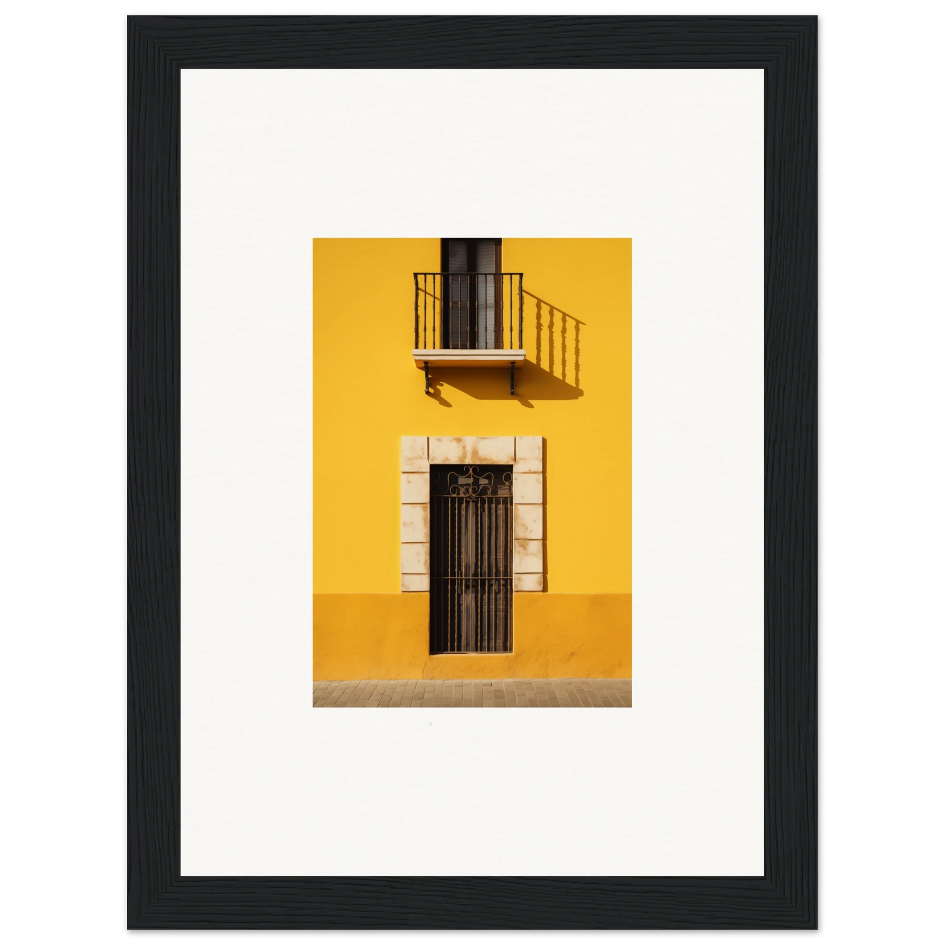 Black-framed photo of a yellow building for Sun Custard Symphonies special edition art™