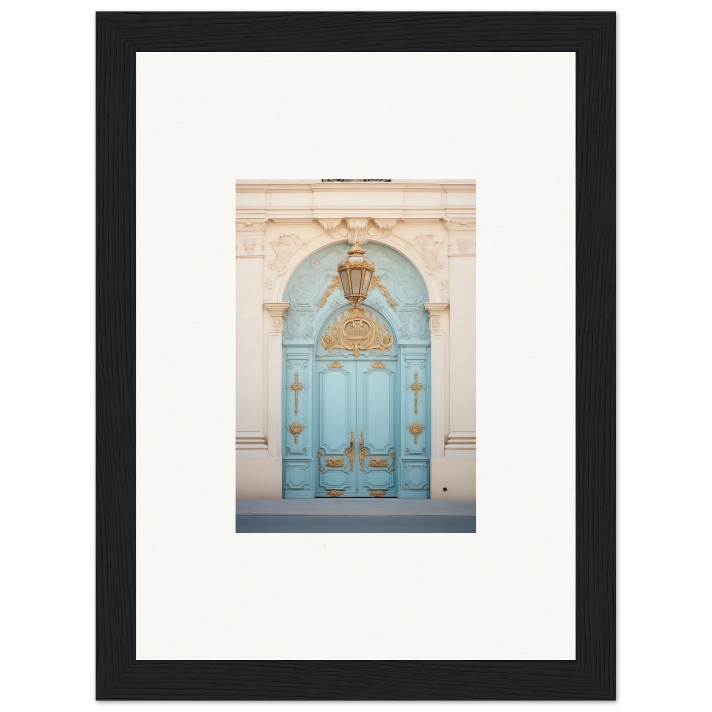 Ornate turquoise double door with gold accents in the Ethereal Thresholding Gate design