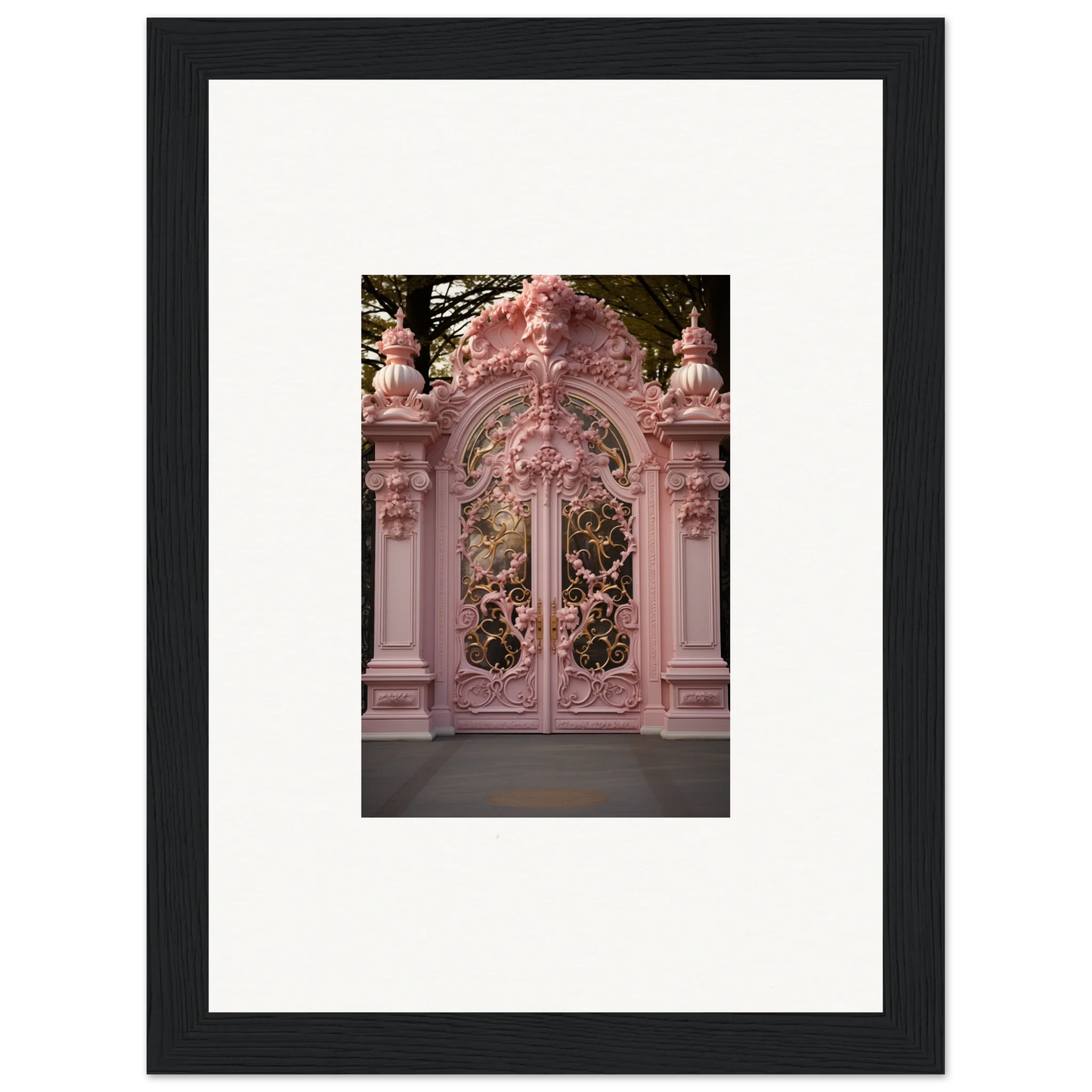 Ornate pink Baroque gates showcasing the Opulent Doorscape Divinity design