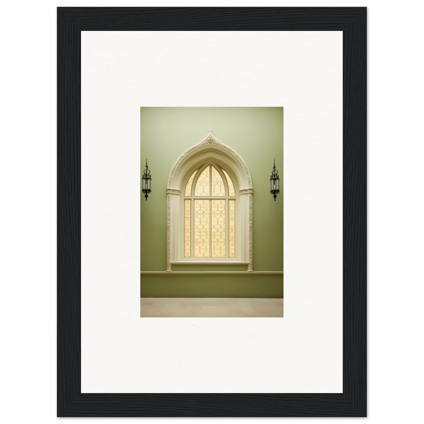 Arched window with ornate trim and lanterns in Opalescent Tranquility Dwelling art