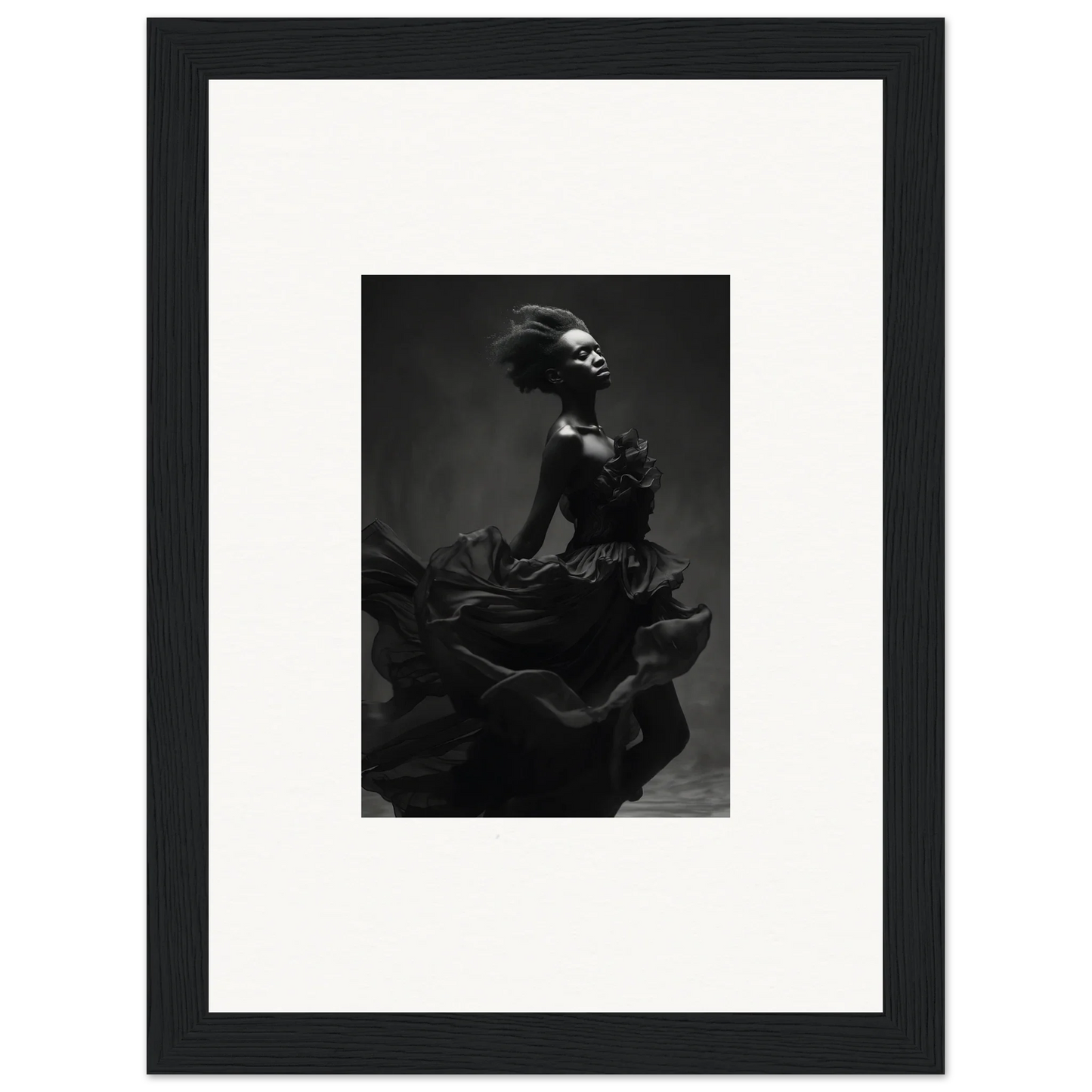 Dramatic black and white shot of a figure in flowy dress for Veiled Nigretto Whispers