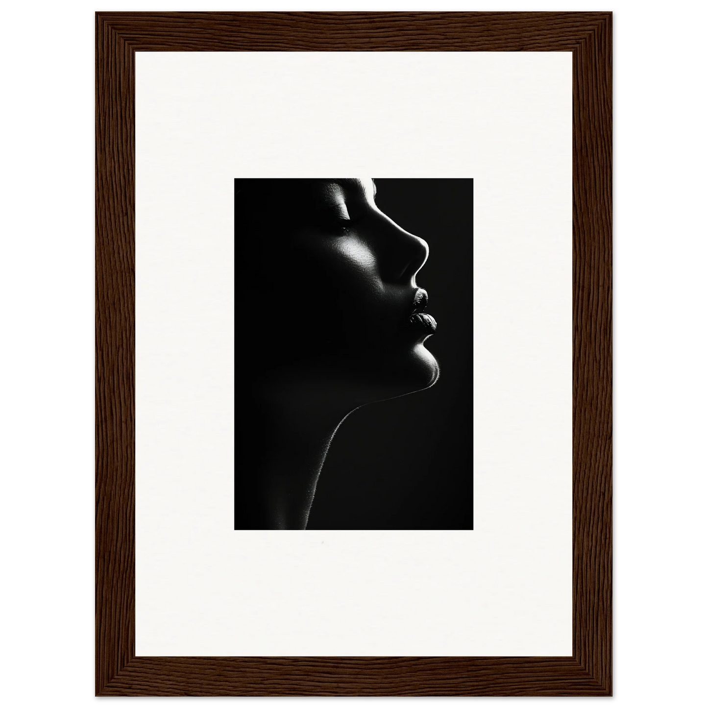 Dramatic black and white silhouette showcasing lips in Yin Space Reverie special edition art™