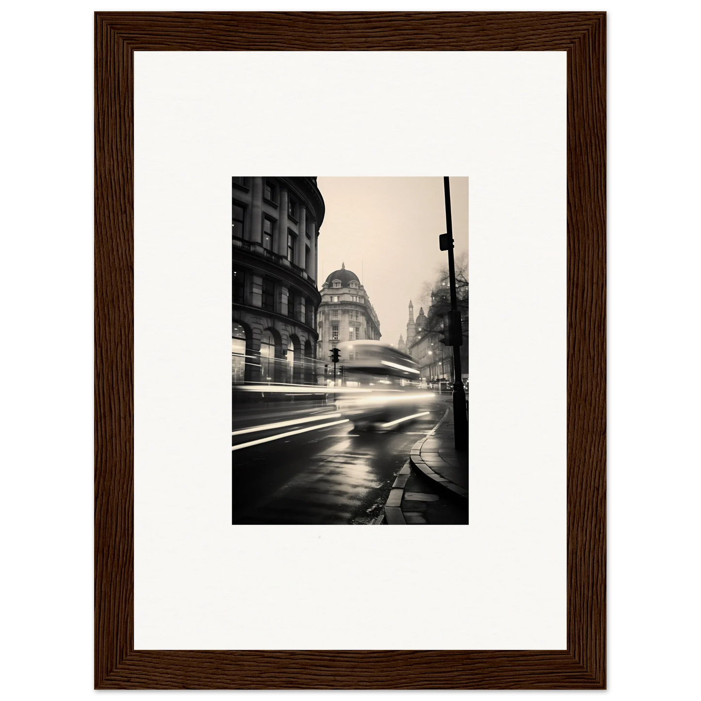 Ethereal Citypulse Reverie black and white rainy city street with blurred lights