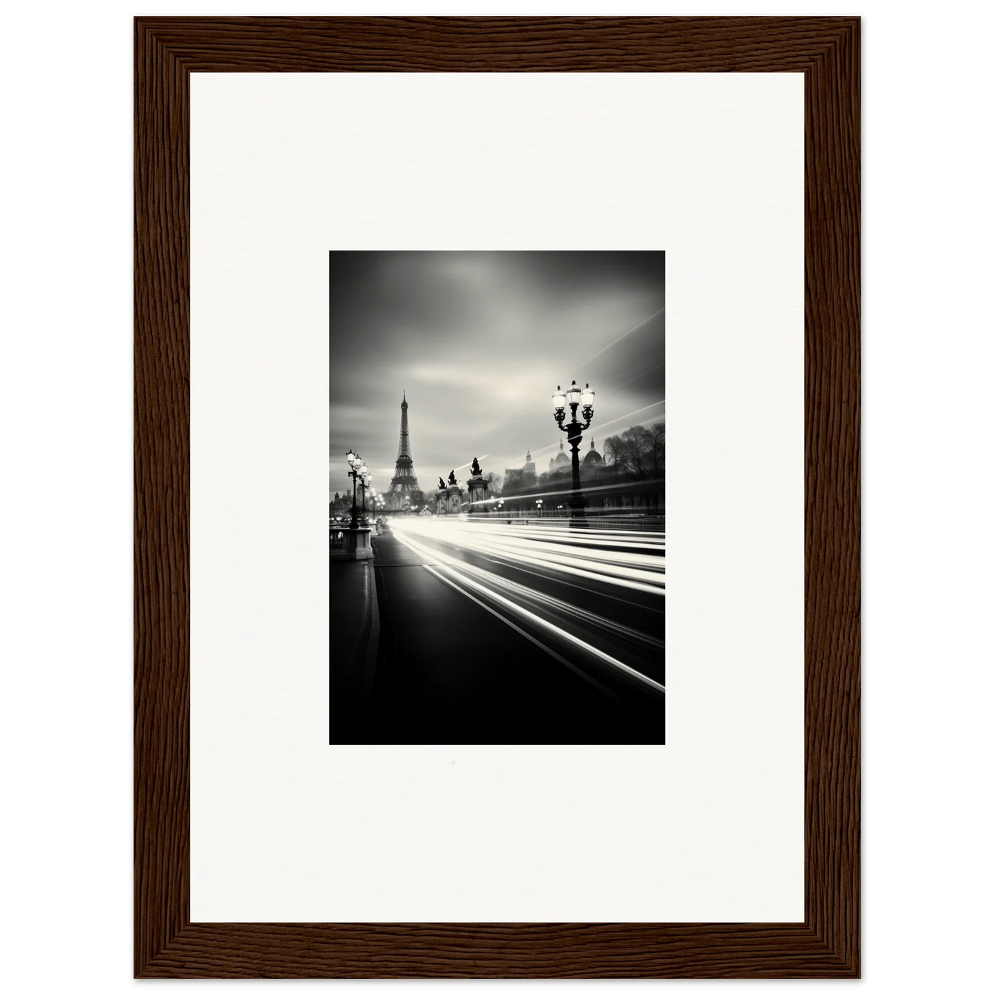 Framed black and white Paris print with light trails and Eiffel Tower, special edition art™