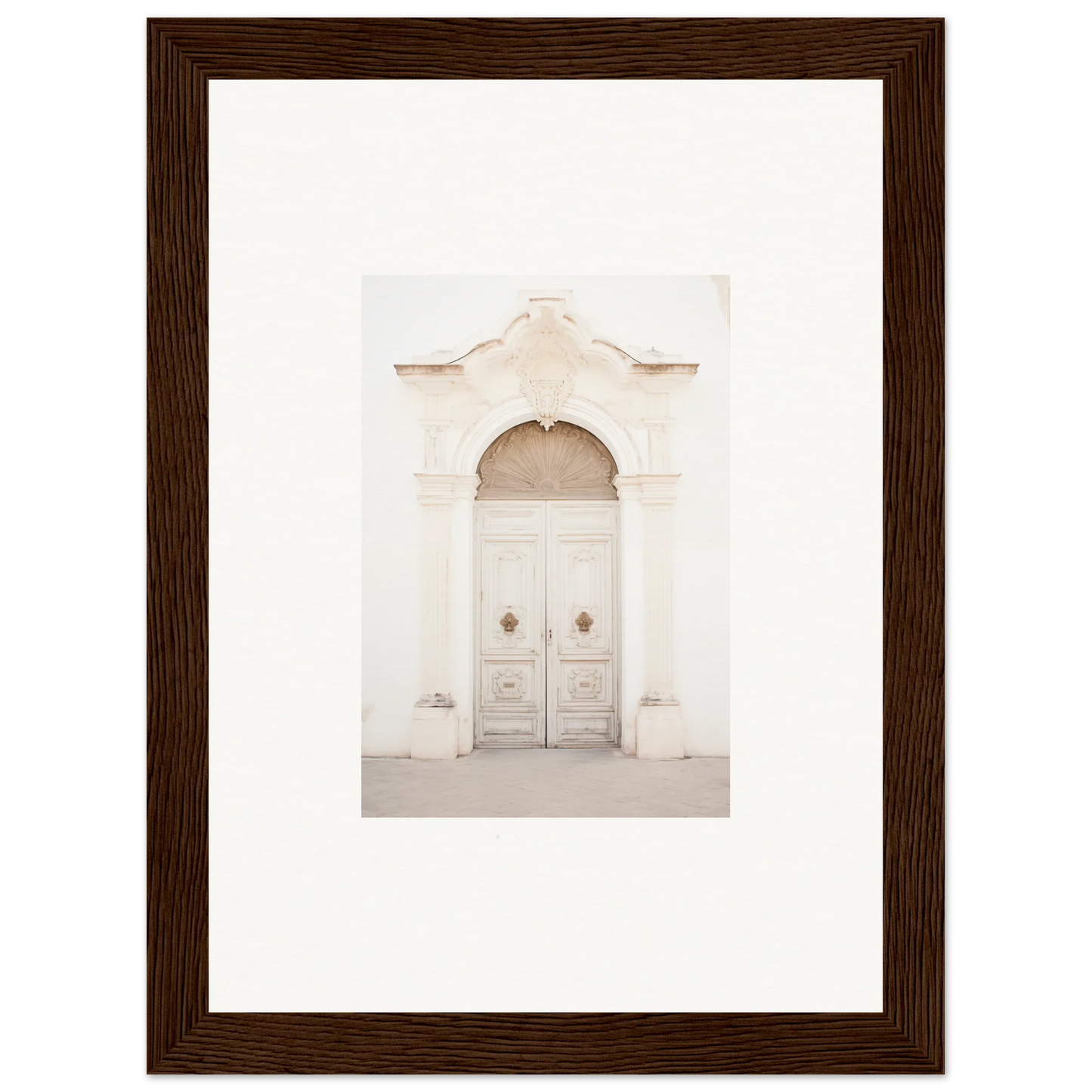 Ornate white double door with archway in Faded Elegance Whispers framed wall art