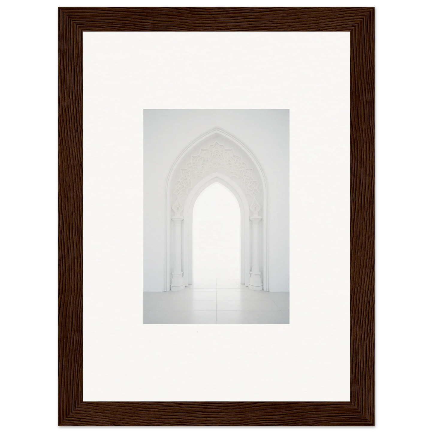 Gothic arched doorway with white walls in Meditative Nova Portal framed wall art