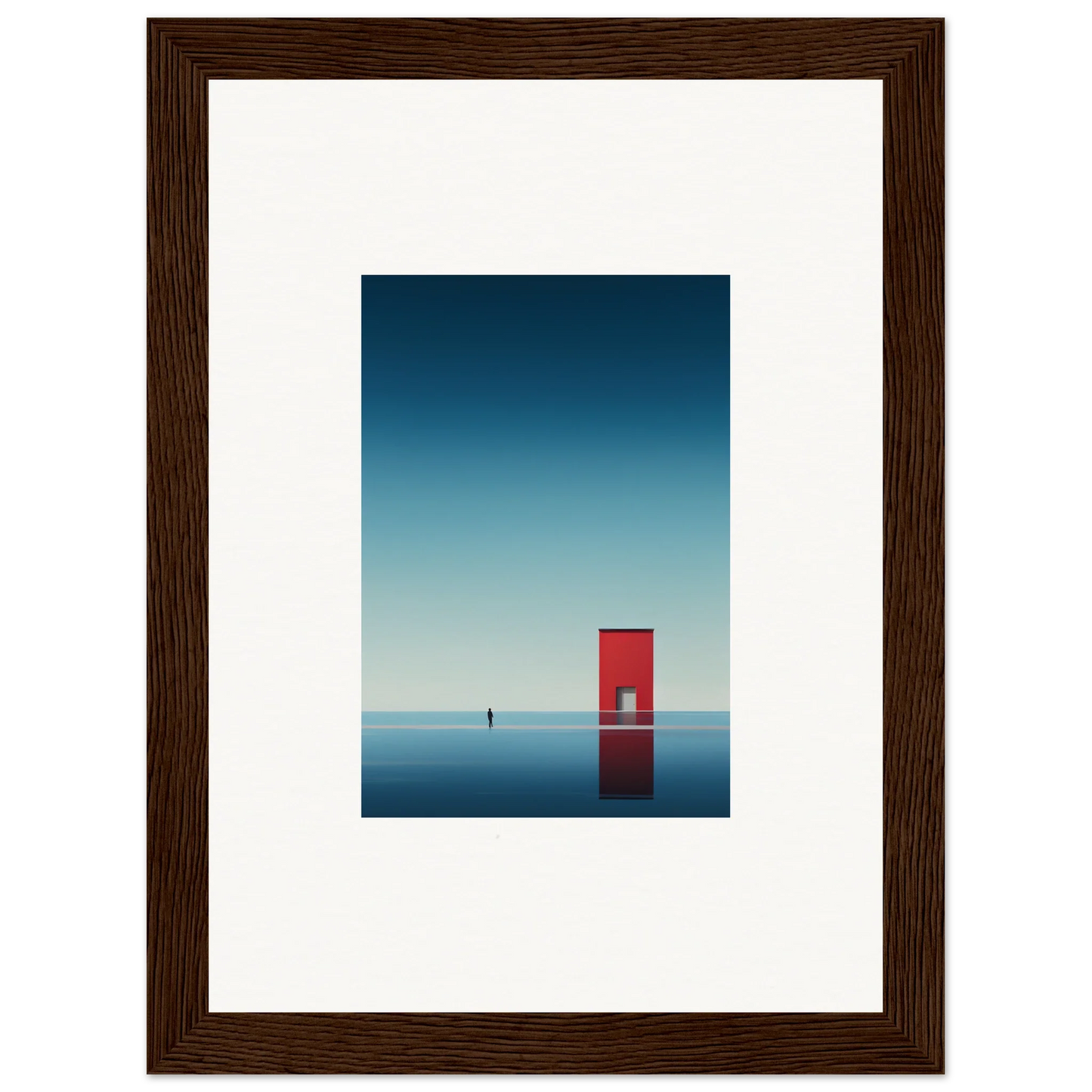 Red door reflecting in calm water from Open Horizon special edition art™ framed wall decor