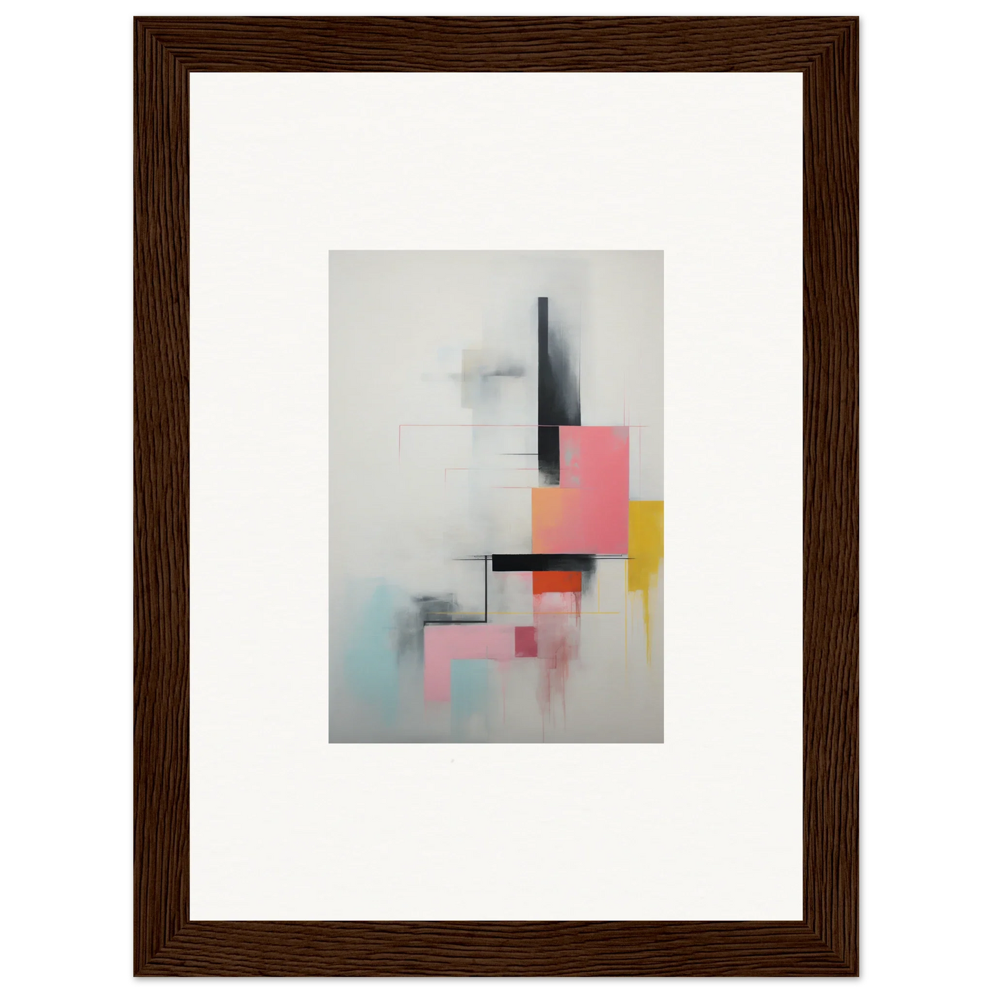 Abstract geometric artwork in pink, yellow, and gray tones for Ethereal Chrome Juxtaposition