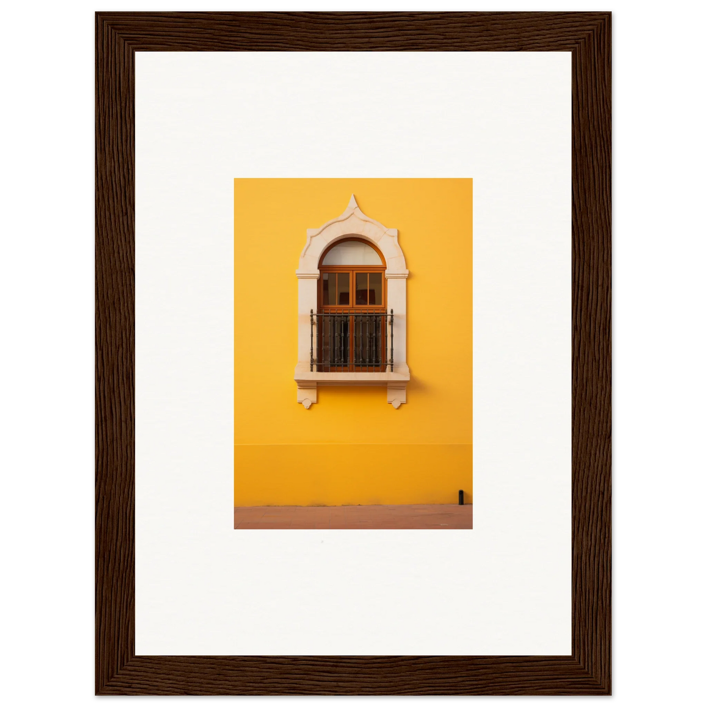 Arched window with wooden shutters on a yellow wall from Golden Portal Reverie special edition art™