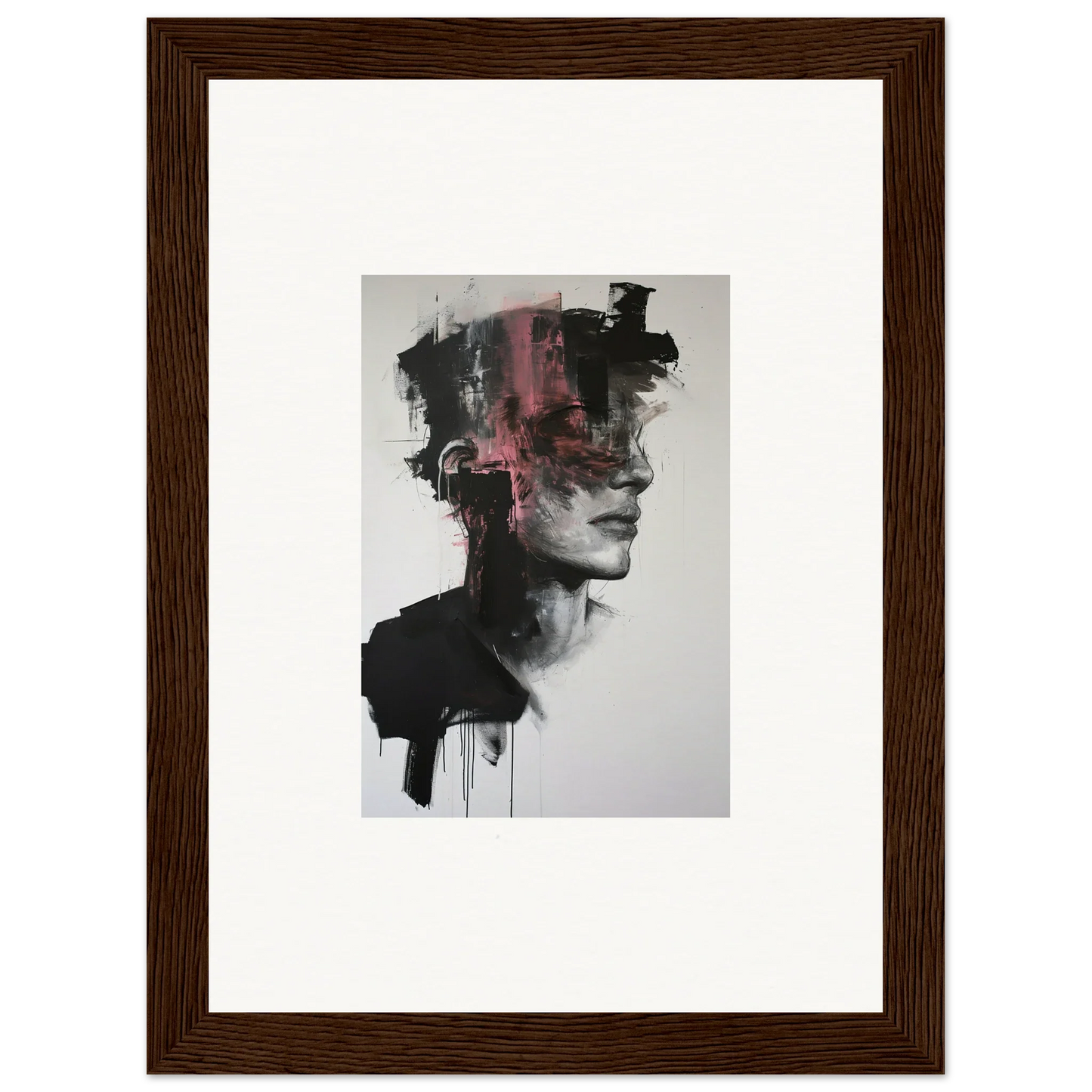 Abstract portrait in black and pink watercolor on Fragmented Psyche Canvas art