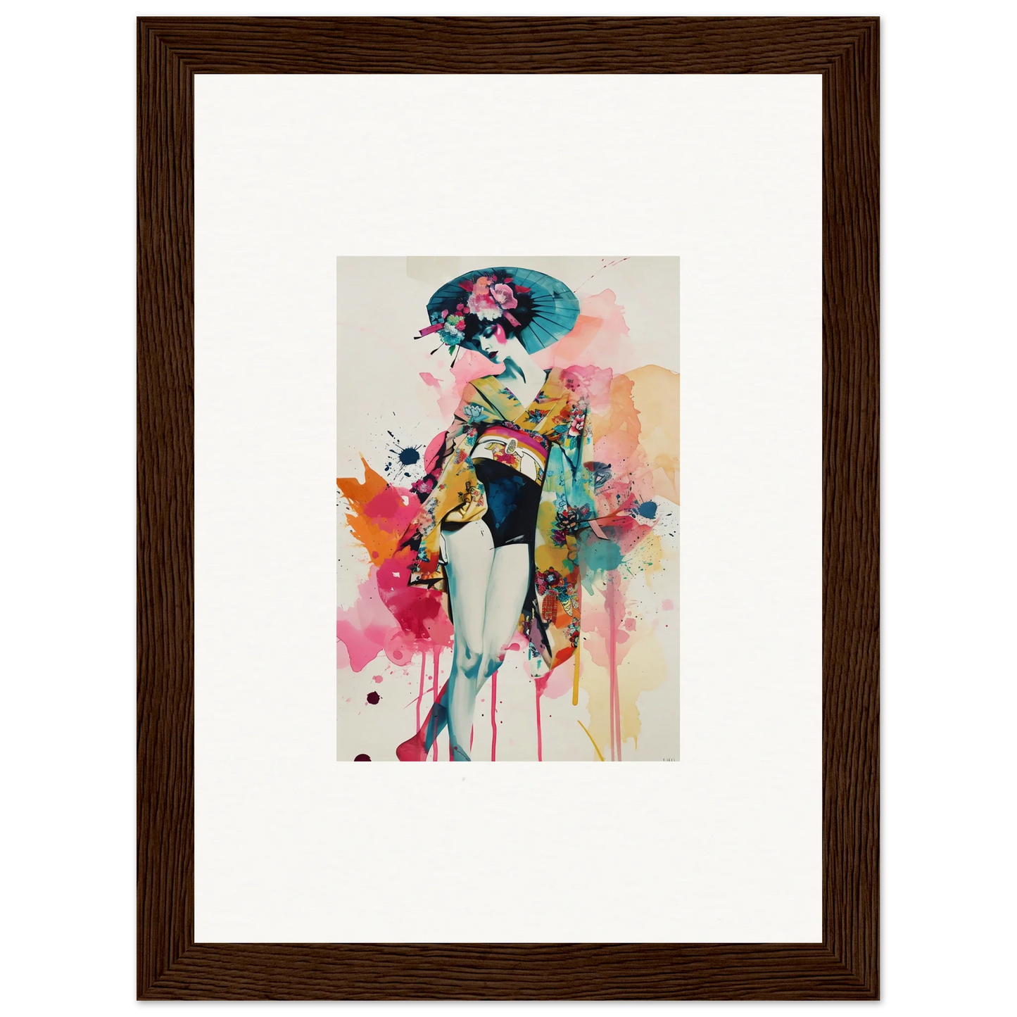 Colorful abstract geisha canvas print for vibrant room decoration and unique wall art