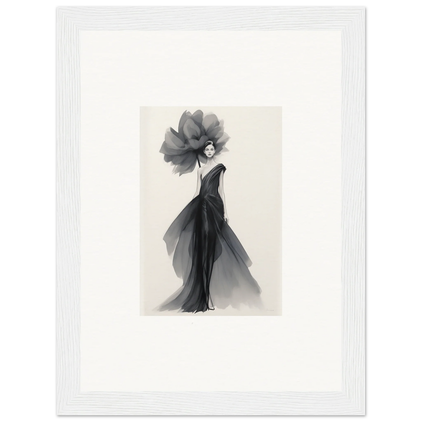 Elegant black evening gown with floral headpiece from Curtain Bloom Dance special edition art™