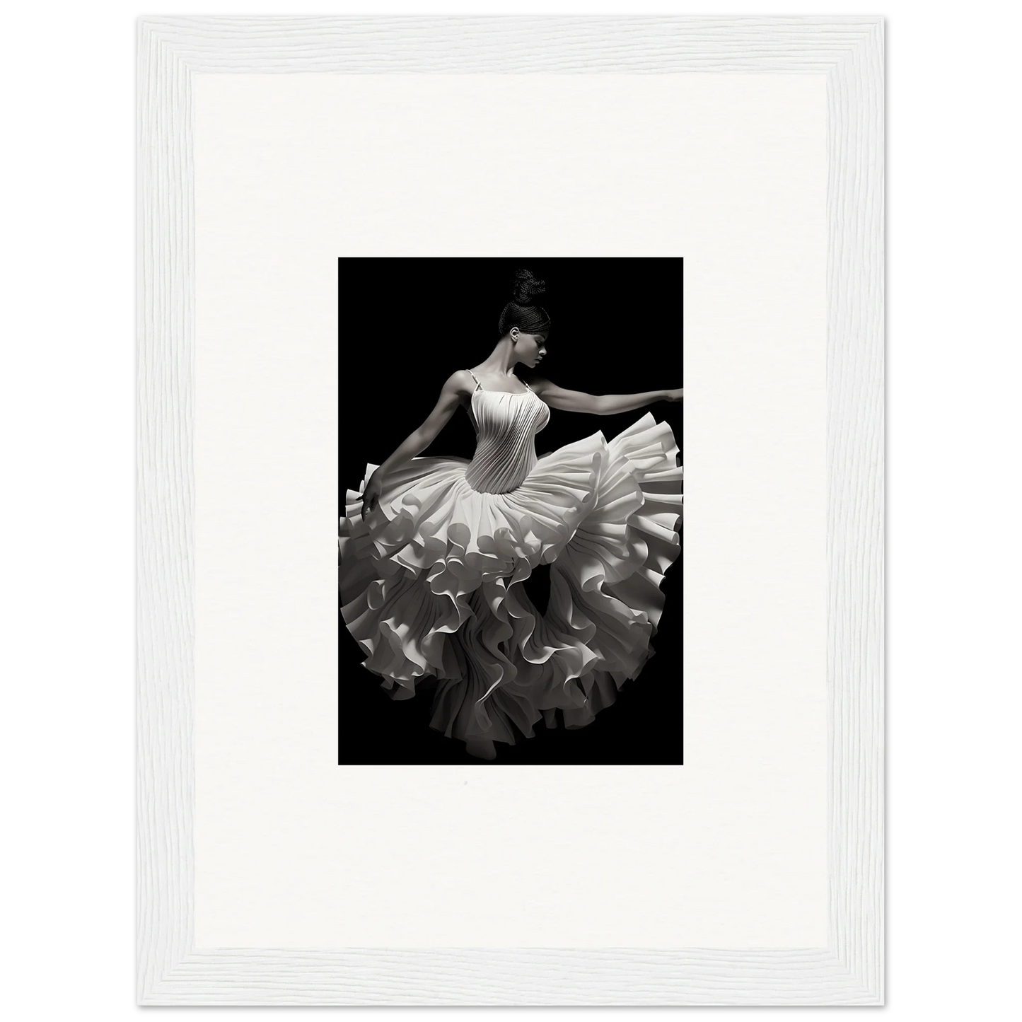 Ballet dancer in a white tulle dress showcasing Gossamer Velvet Waltz movement