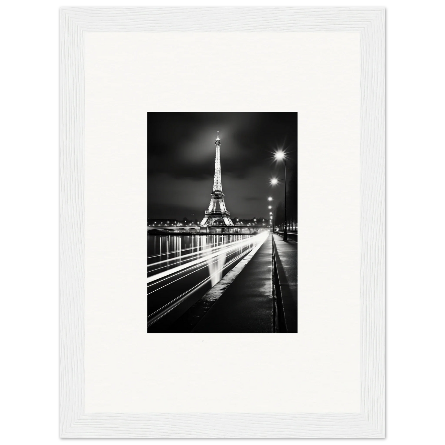 Illuminated Eiffel Tower in black and white for special edition art™ framed posters