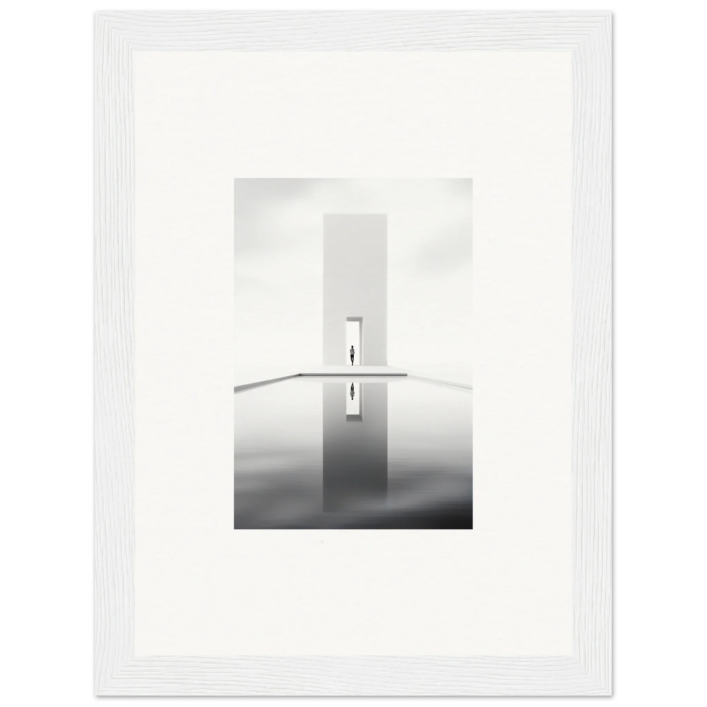 Minimalist black and white photo of a tower reflection for Dreamer’s Vanishing Silhouette