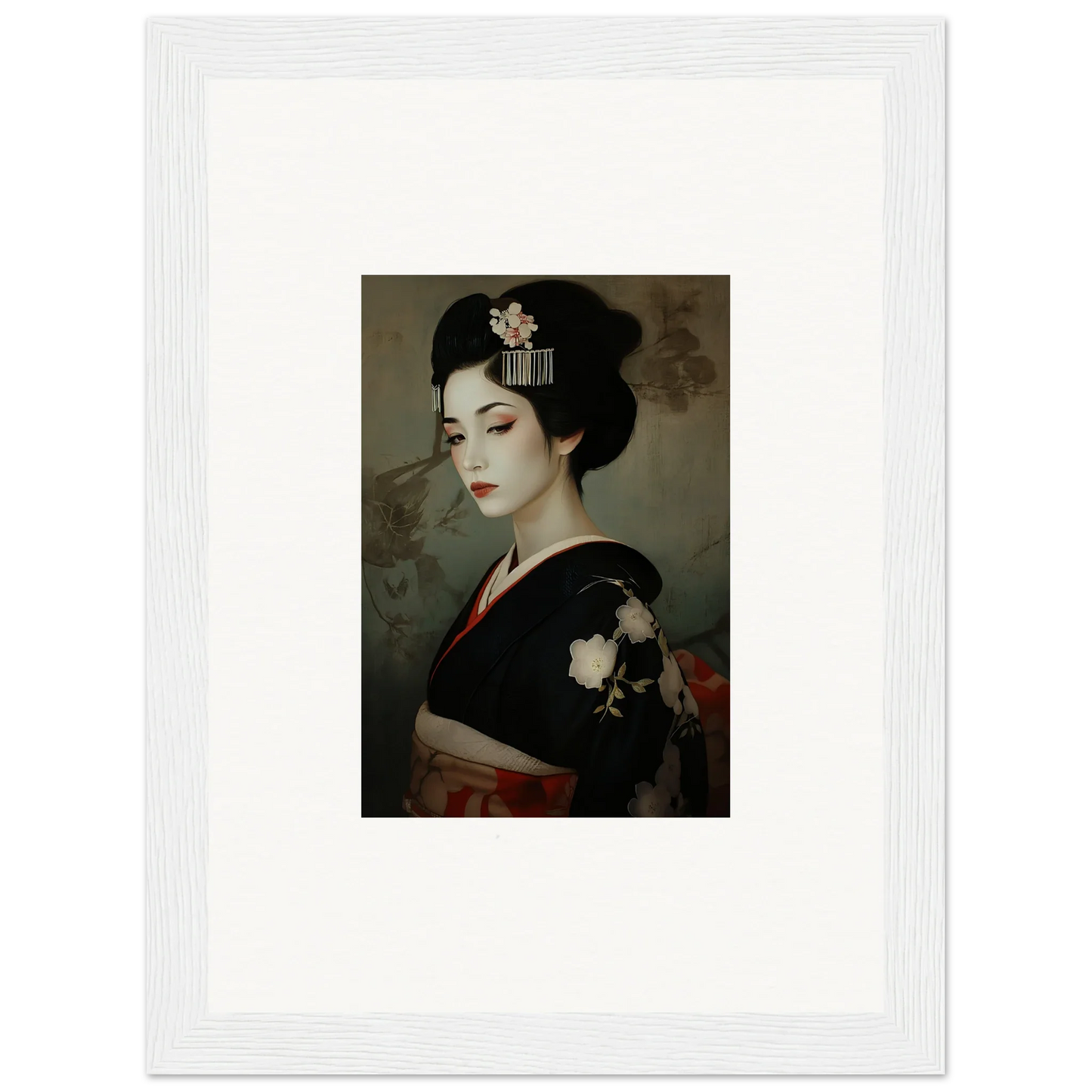 Portrait of a geisha in a black kimono, part of Cherry Dream Surrealism art