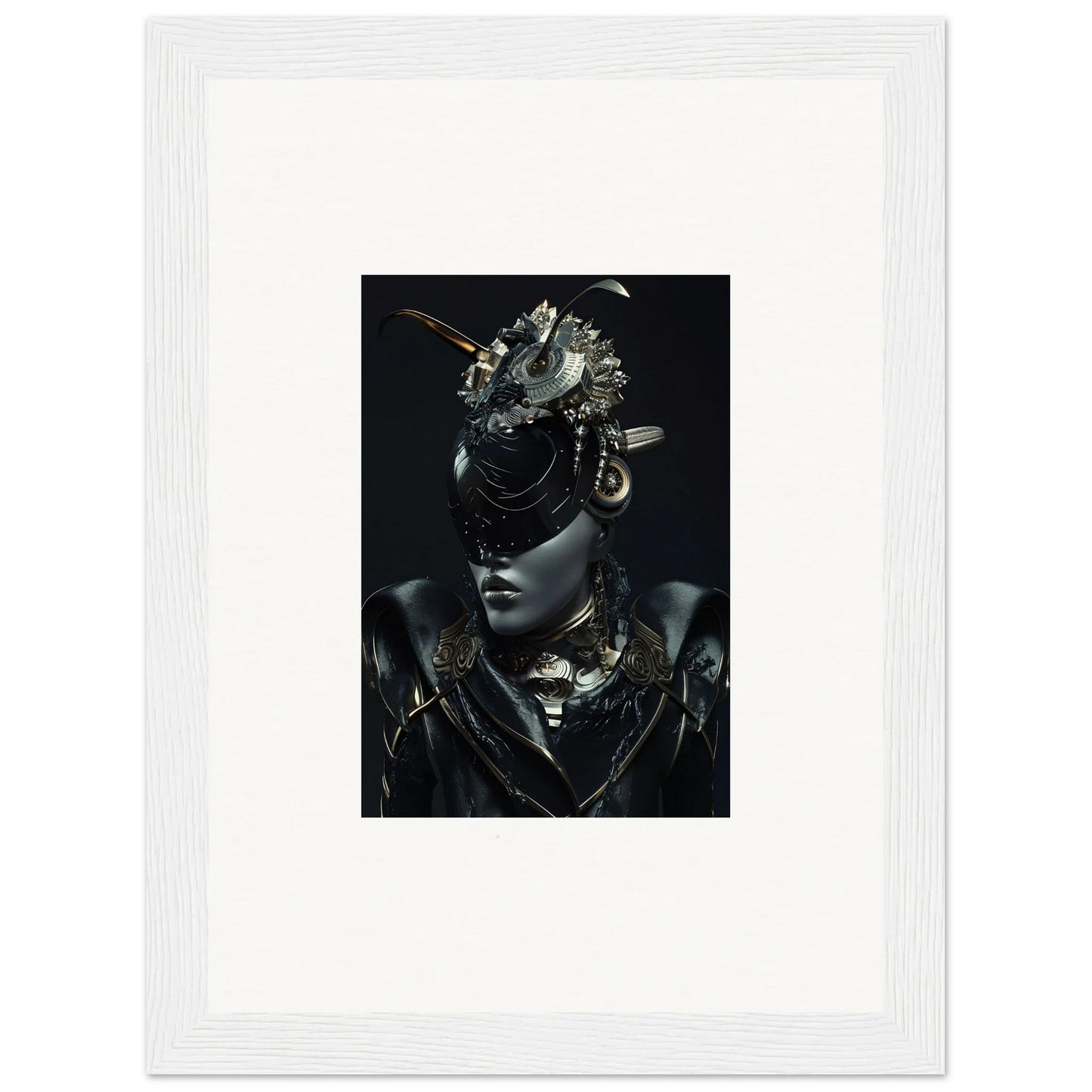 Stunning canvas print of a figure in metallic headdress for unique room decoration