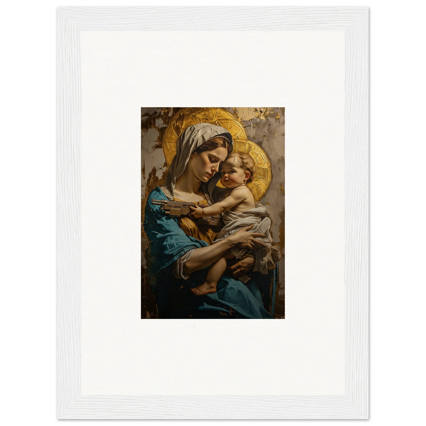 Framed Sacred Embrace canvas print showcasing a woman and child for lovely room decoration