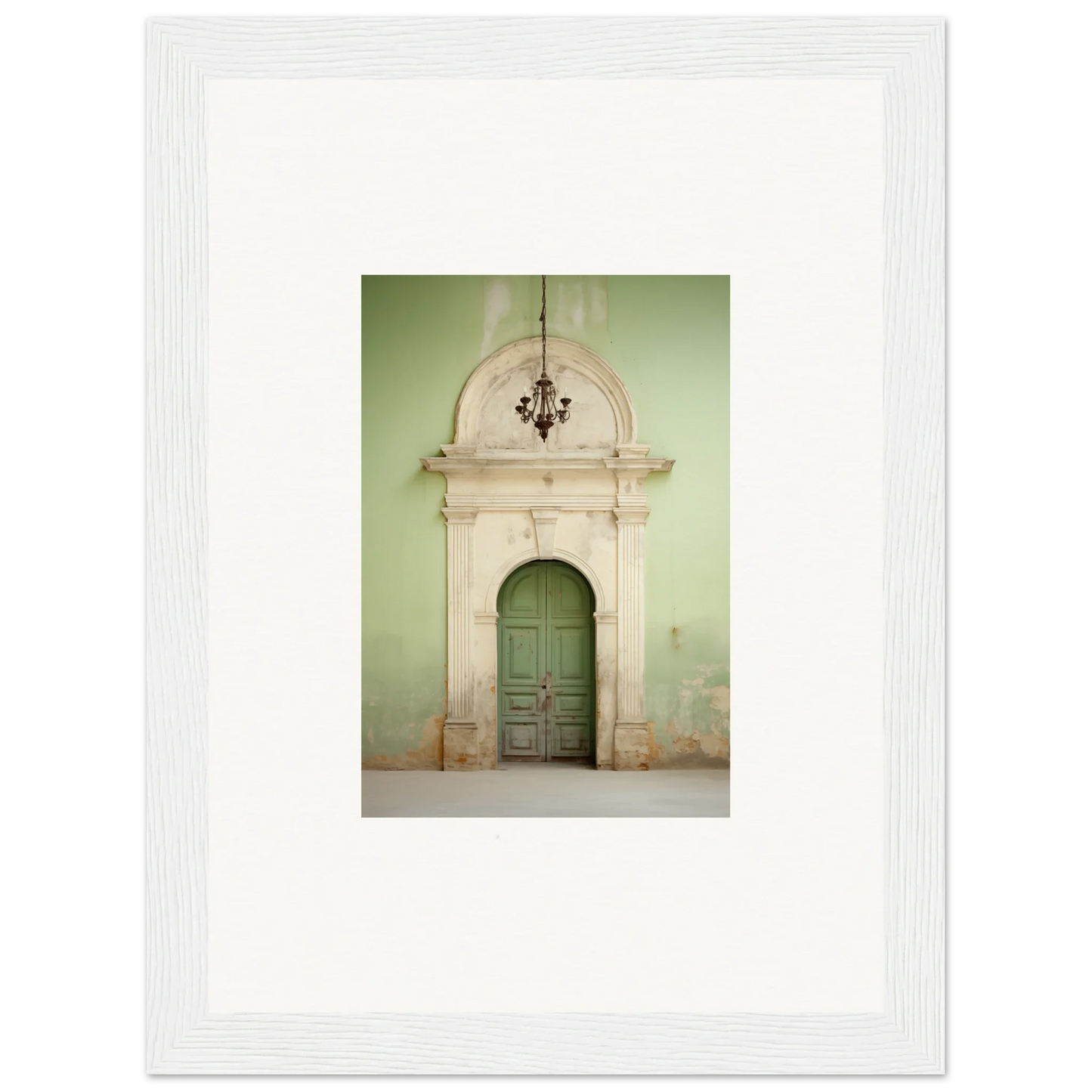 Ornate green wooden door in stone archway from Thresholds Quiet Whisper special edition art™
