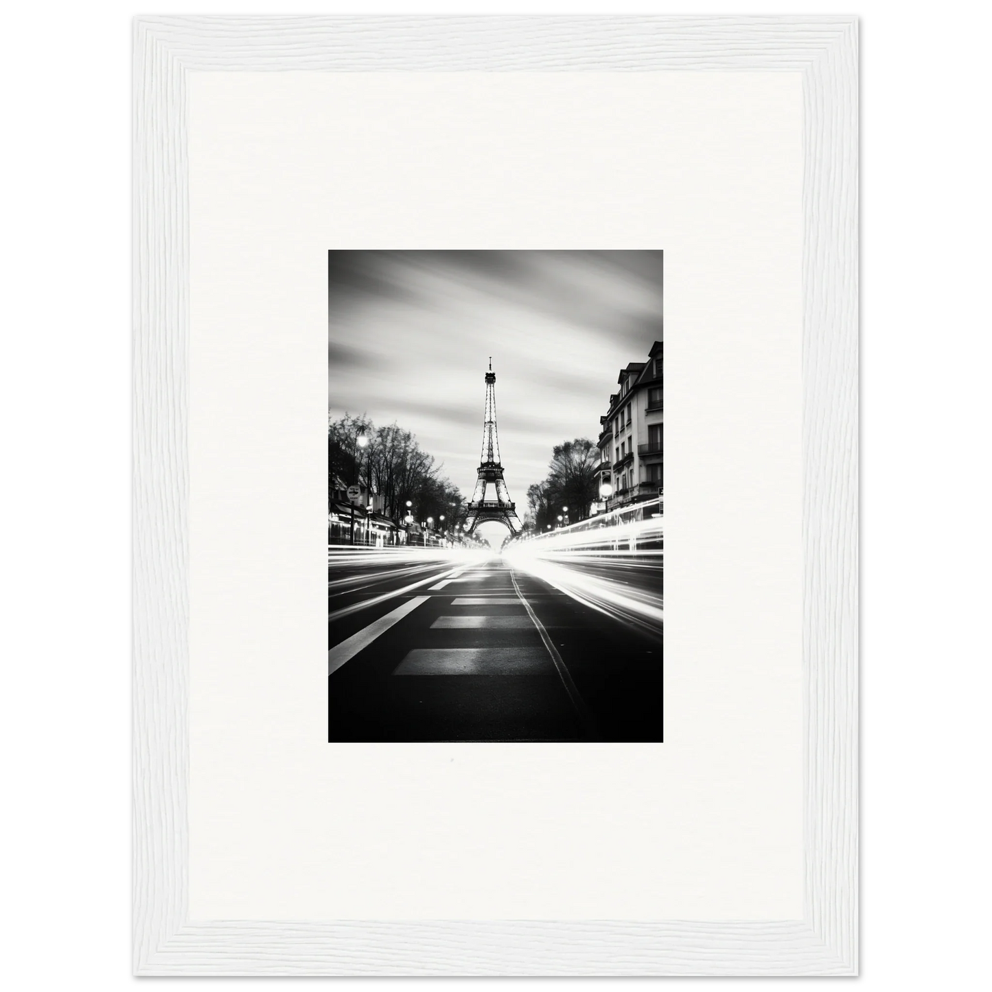 Black and white photo of the Eiffel Tower for Synth Wave Elysium framed wall art