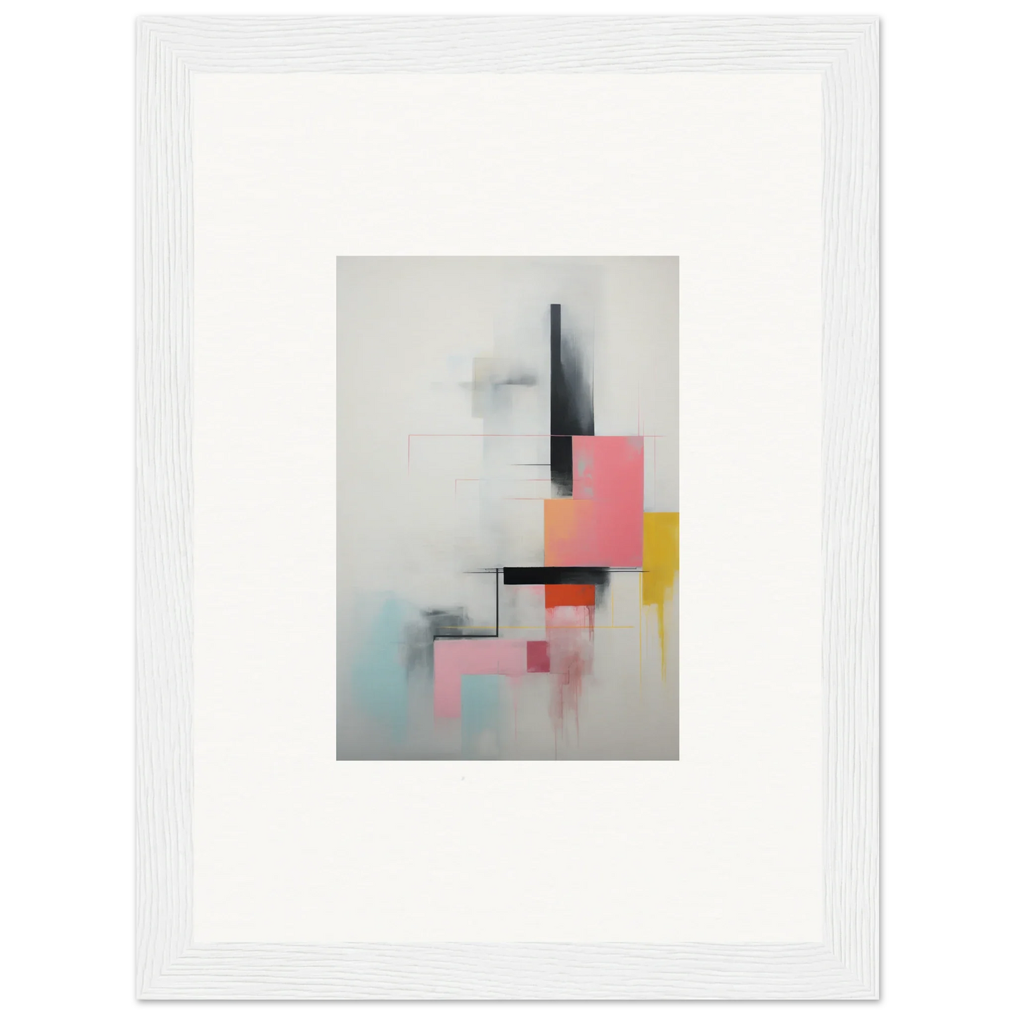 Abstract geometric artwork in soft pink and yellow for Ethereal Chrome Juxtaposition framed wall art