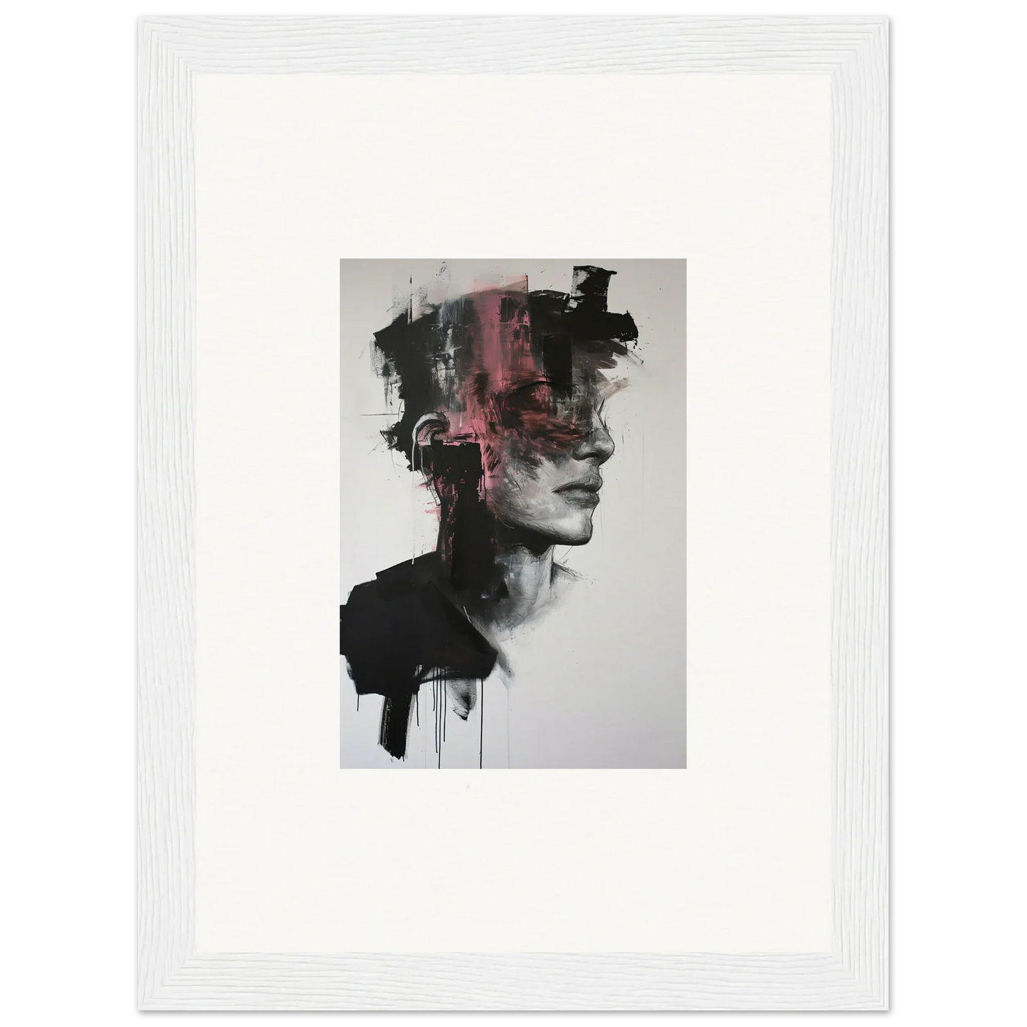 Abstract portrait in black and red watercolors from the Fragmented Psyche Canvas