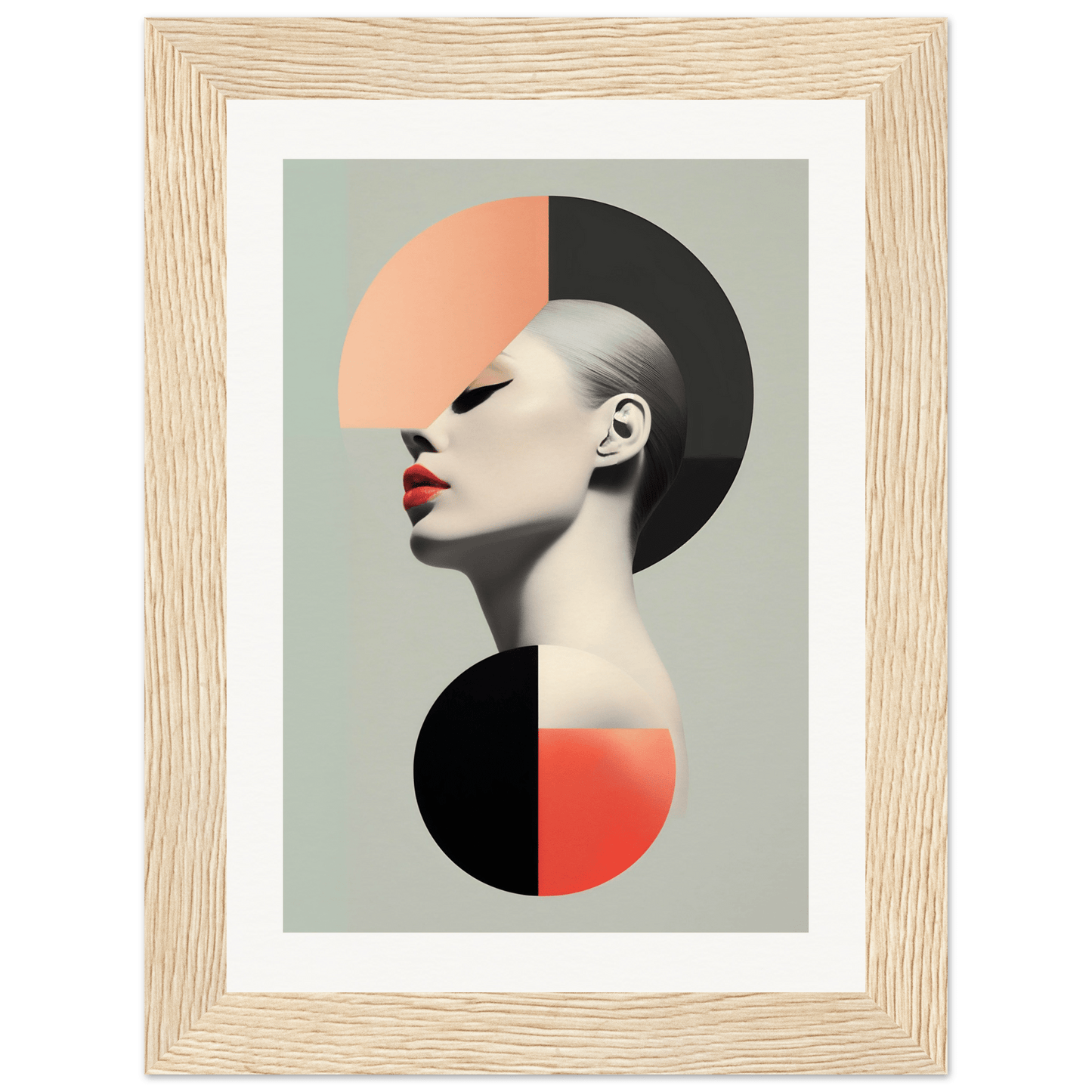 Stylized portrait of a person’s profile with geometric shapes and contrasting colors.