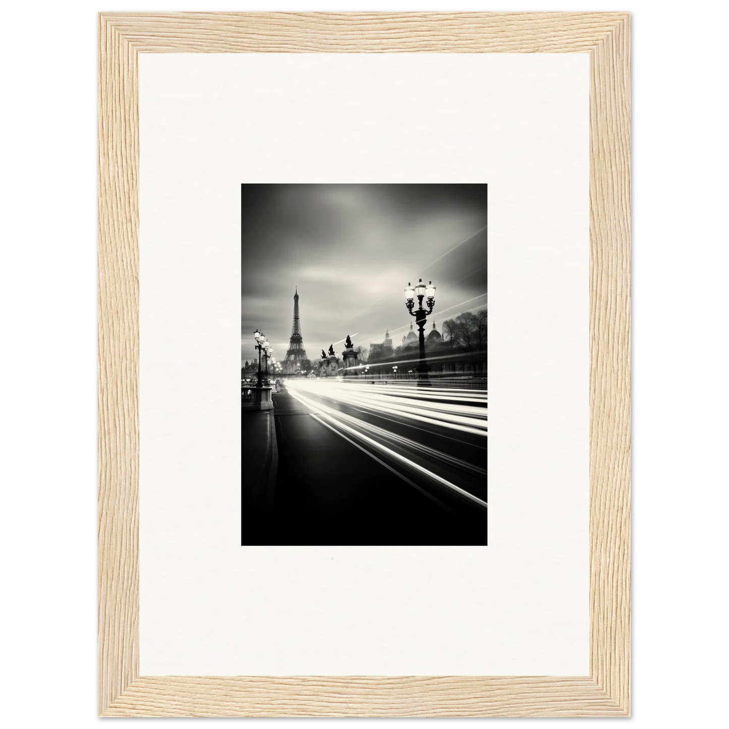 Black and white Eiffel Tower photo with light trails, special edition art™ for your wall