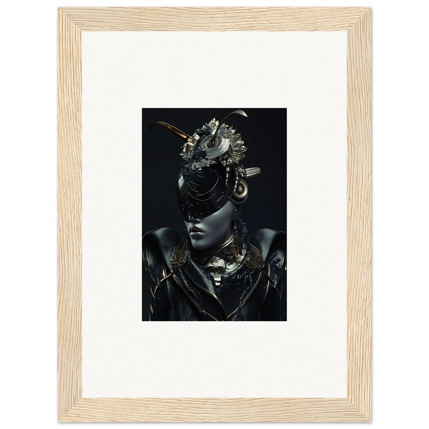 Framed canvas print of a bold figure with a headdress, perfect wall art for room decoration
