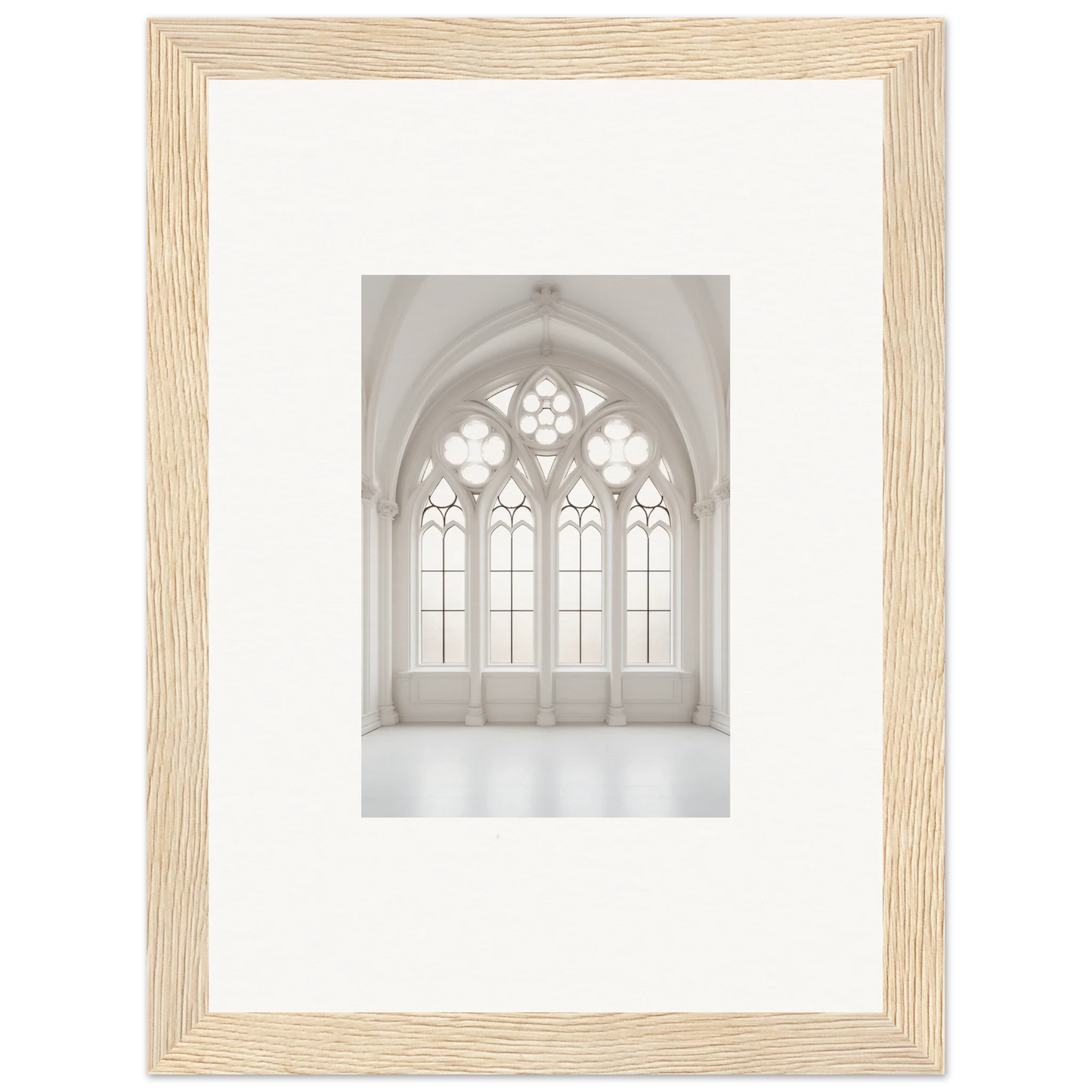 Gothic arched window with ornate tracery in Ethereal Light Elegy framed wall art