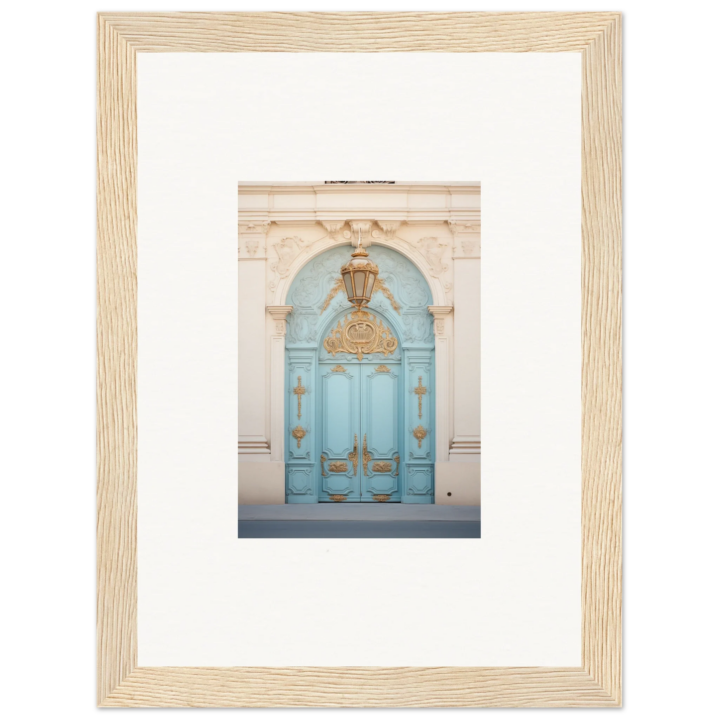 Ornate light blue door with gold accents from the Ethereal Thresholding Gate collection