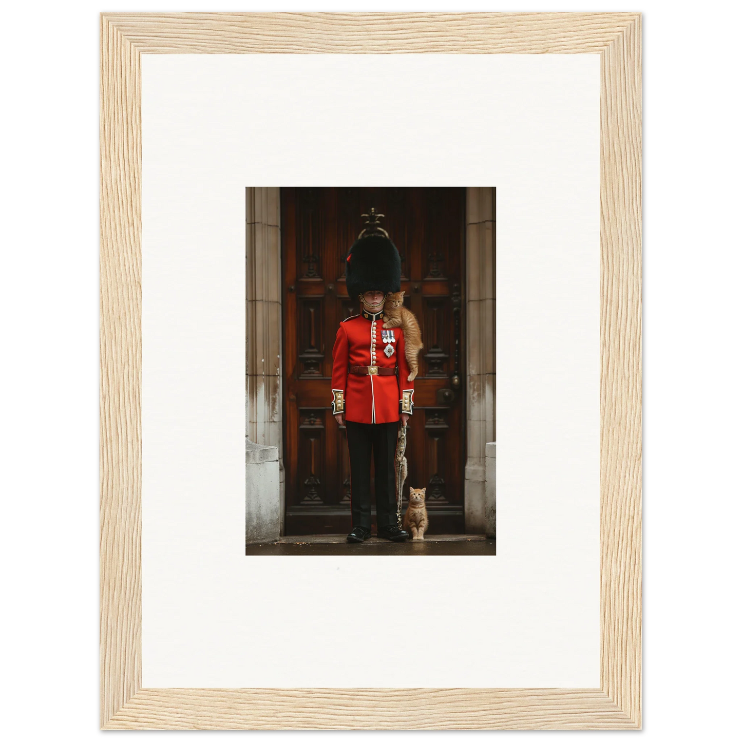 Queen’s Guard in uniform beside a cat, perfect for God Save the Queen and the Cats art