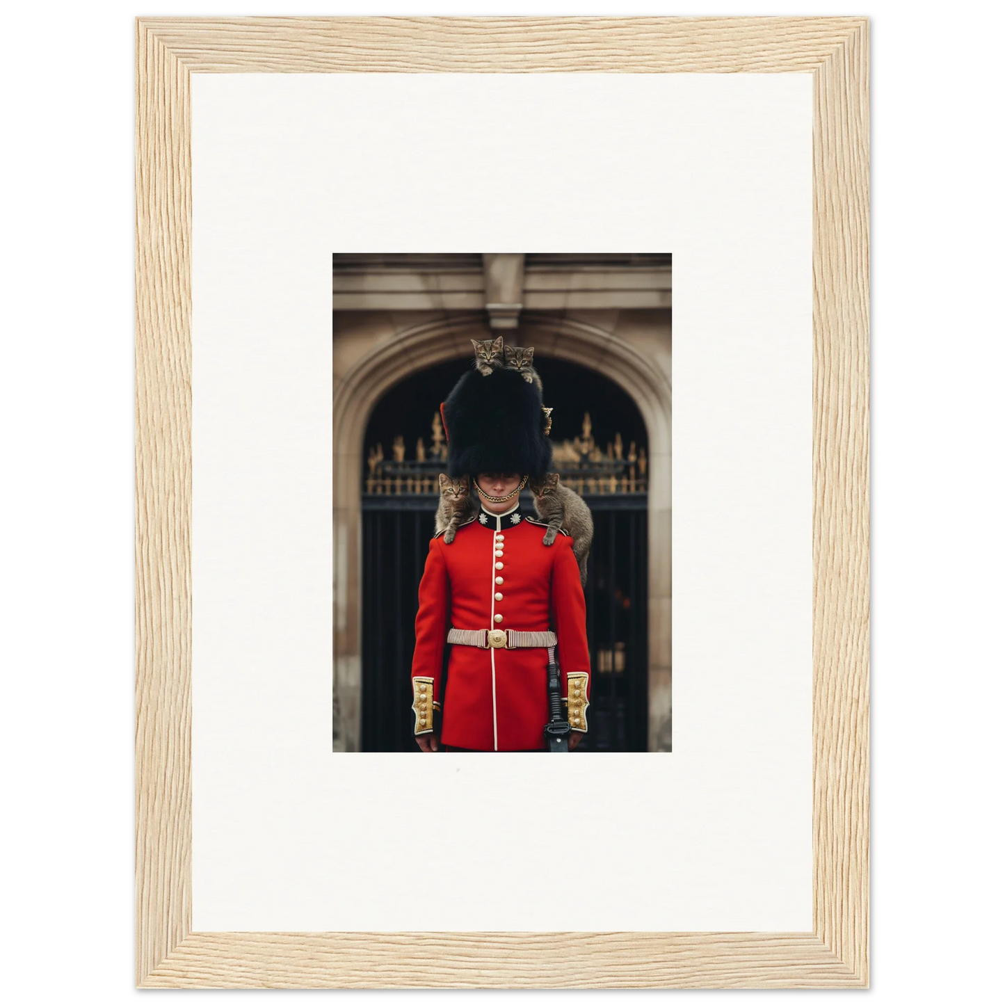 Queen’s Guard in red tunic and bearskin, featured in Monarch’s Dreamaroos art™