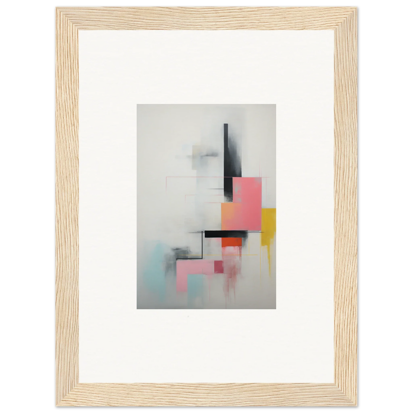 Abstract art with pink, yellow, and black shapes in Ethereal Chrome Juxtaposition design
