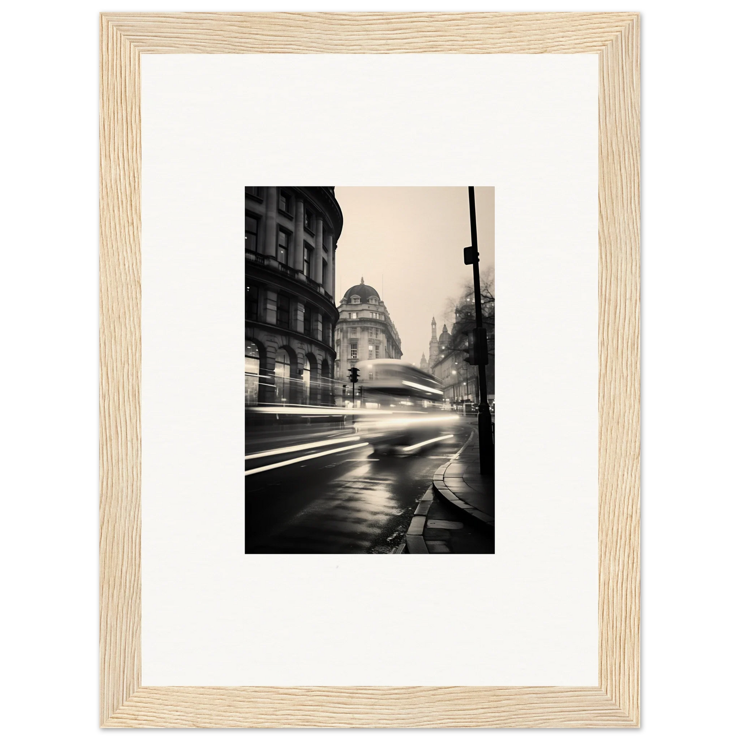 Ethereal Citypulse Reverie black and white photo of a rainy city street with blurred lights
